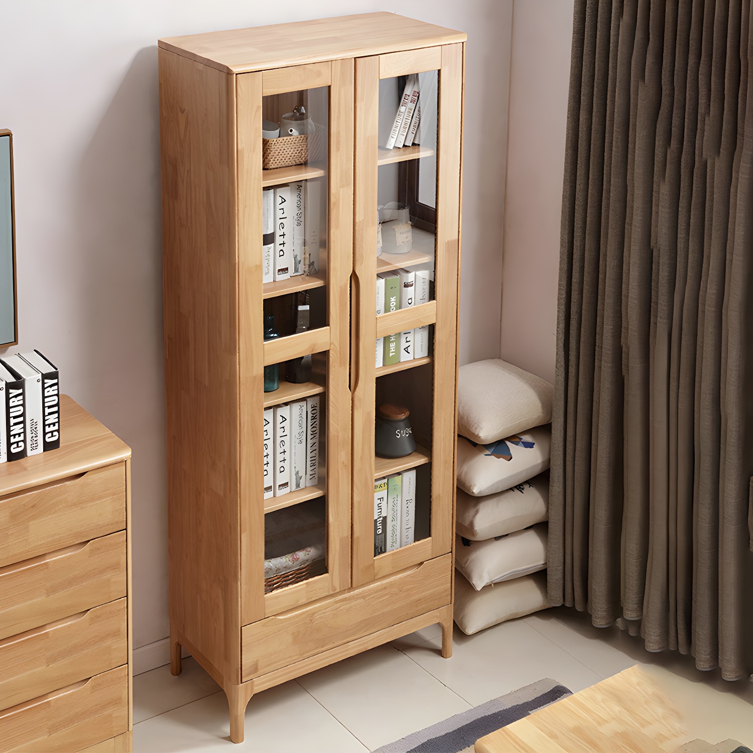 Glass Door Accent Cabinet 76.77" Tall Wood Cabinet with Drawers - image 12