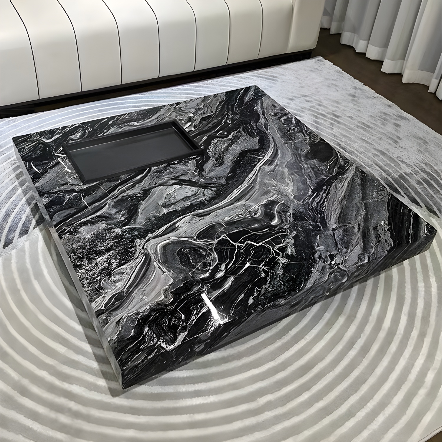 Block Coffee or End Table Contemporary Marble Square/Rectangle Prevent Scratches