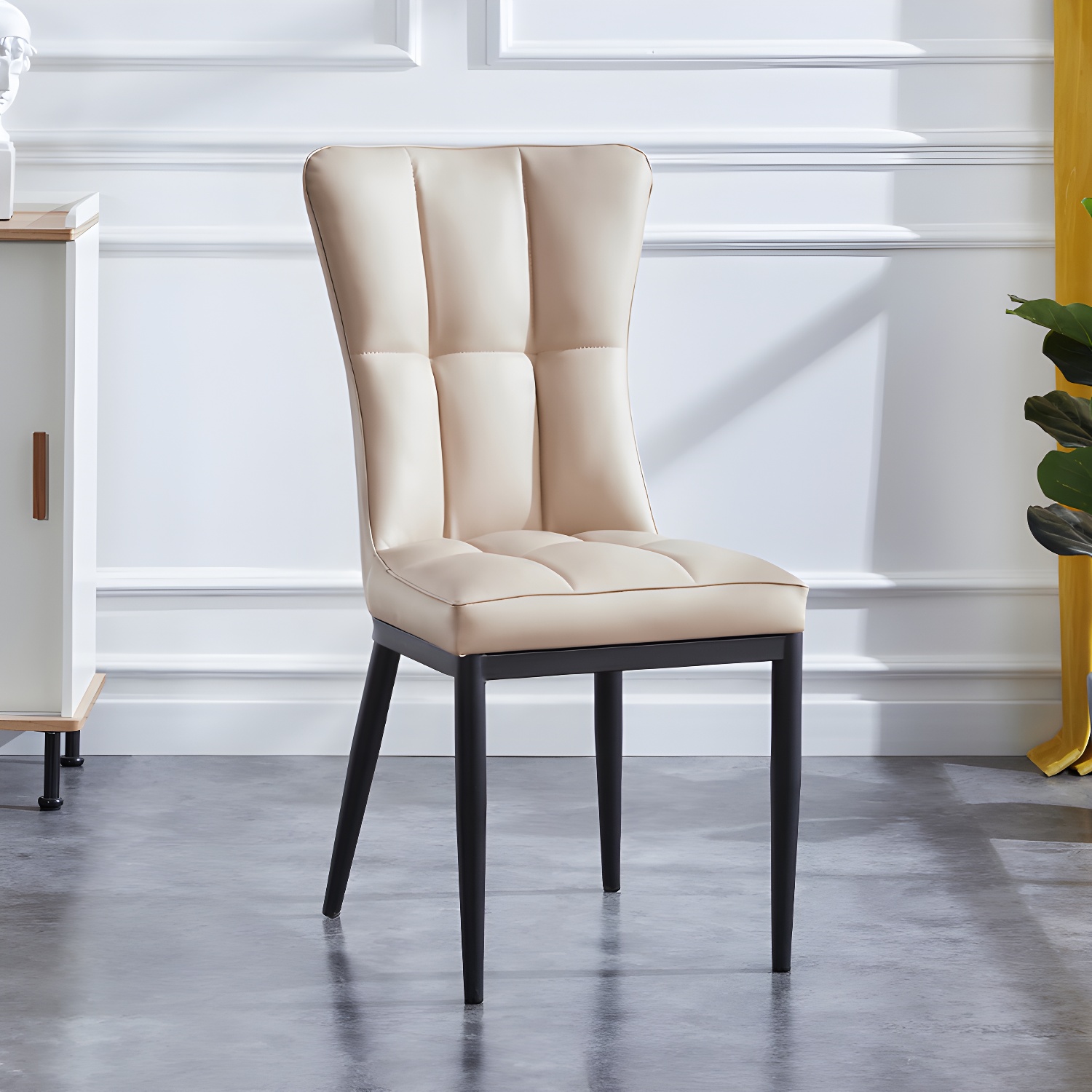 Upholstered Armless Dining Chairs Solid Back Side Chairs with Metal Legs