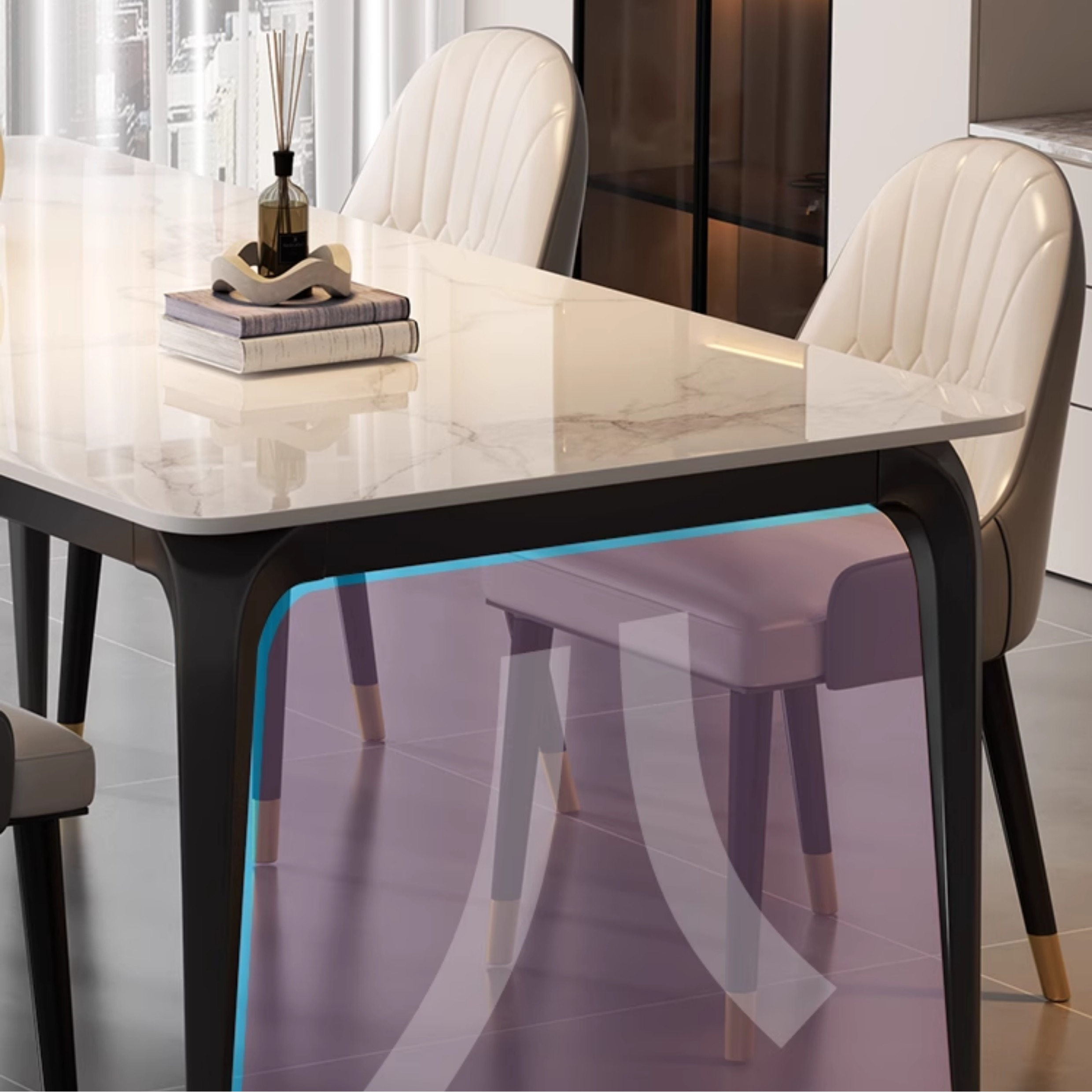Trendy White/Charcoal/Light Gray Rectangle Scratch Resistant Sintered Stone Top Dining Table for 4/8 People/Seats 6, Standard Table Height - image 17