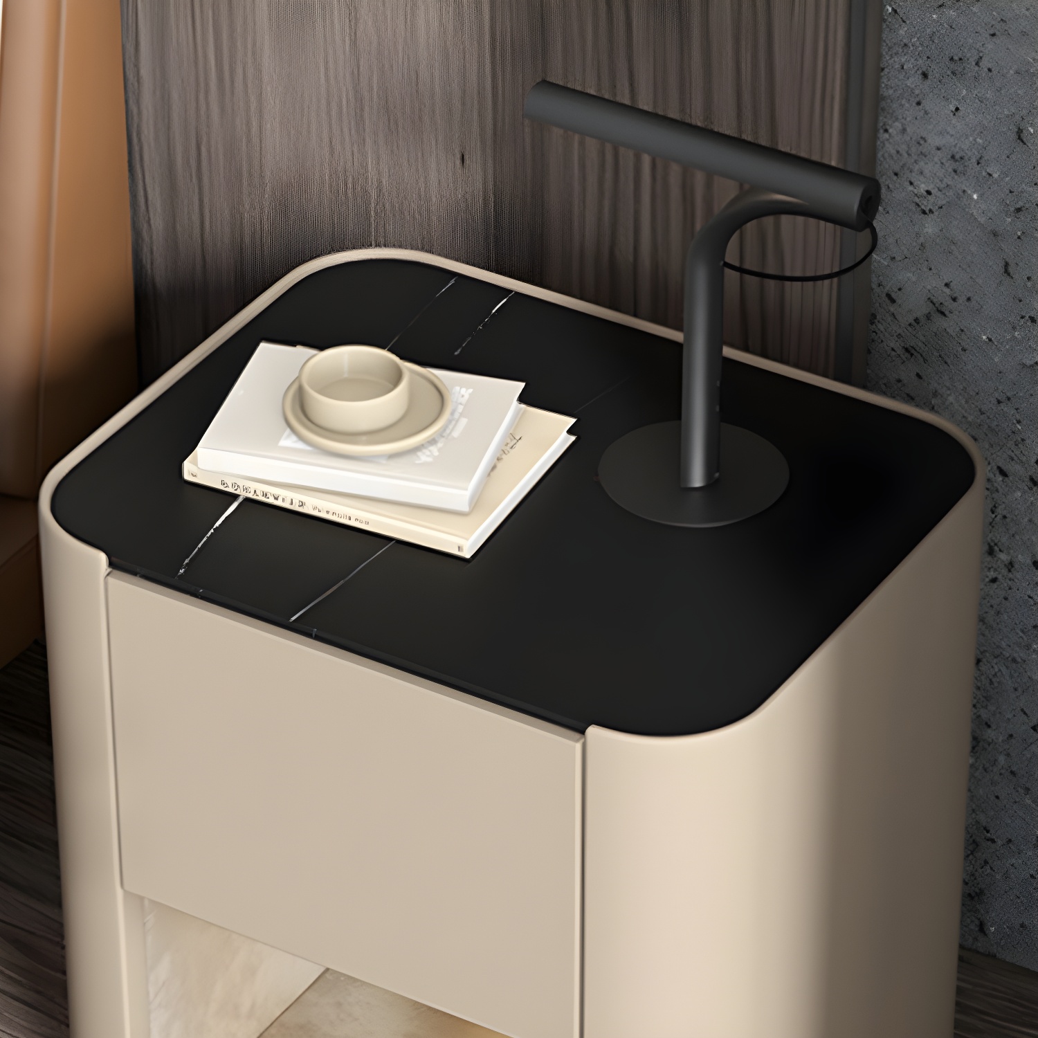 Contemporary Stone Top 1-Drawer, 1 Shelf Nightstand 21.65" Tall Nightstand - image 10
