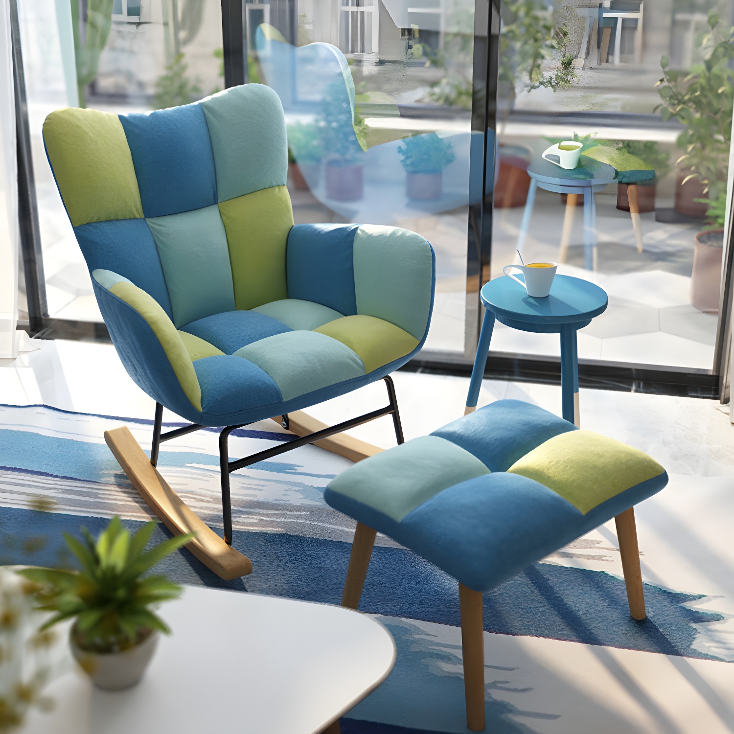 Modern Rocker Chair Upholstered Dark Legs Glider Button-Tufted - image 15