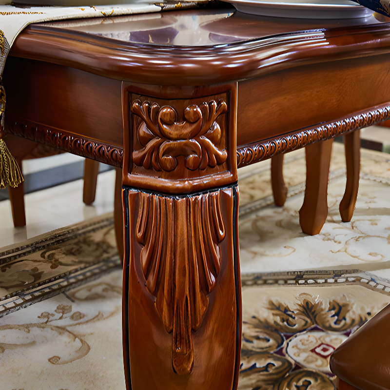 Retro Rectangular Brown Solid Wood Dining Table Set with Four Legs and Fixed Table - image 9