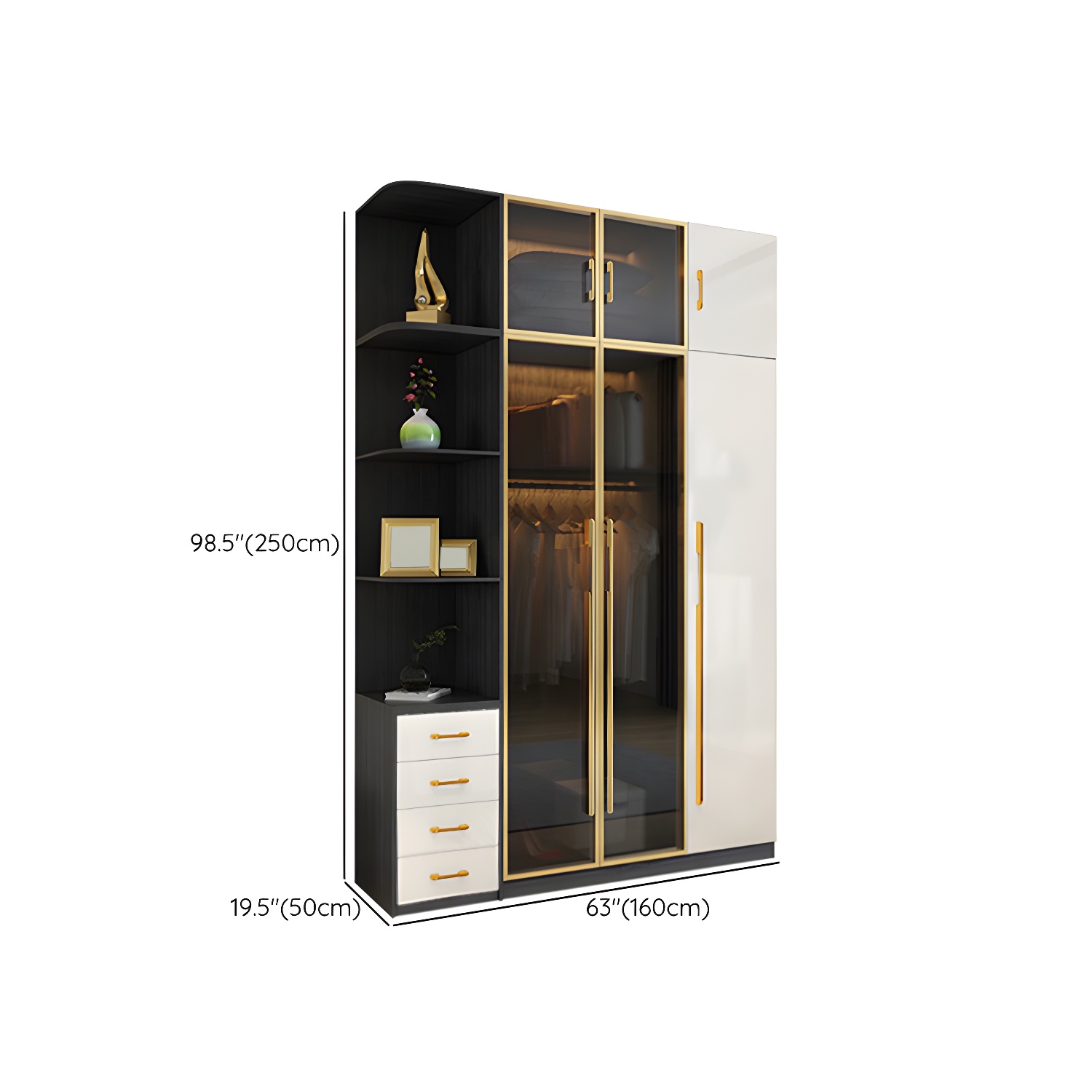 Modern Tempered Glass Doors Wardrobe Wood Frame Wardrobe without Light - image 28