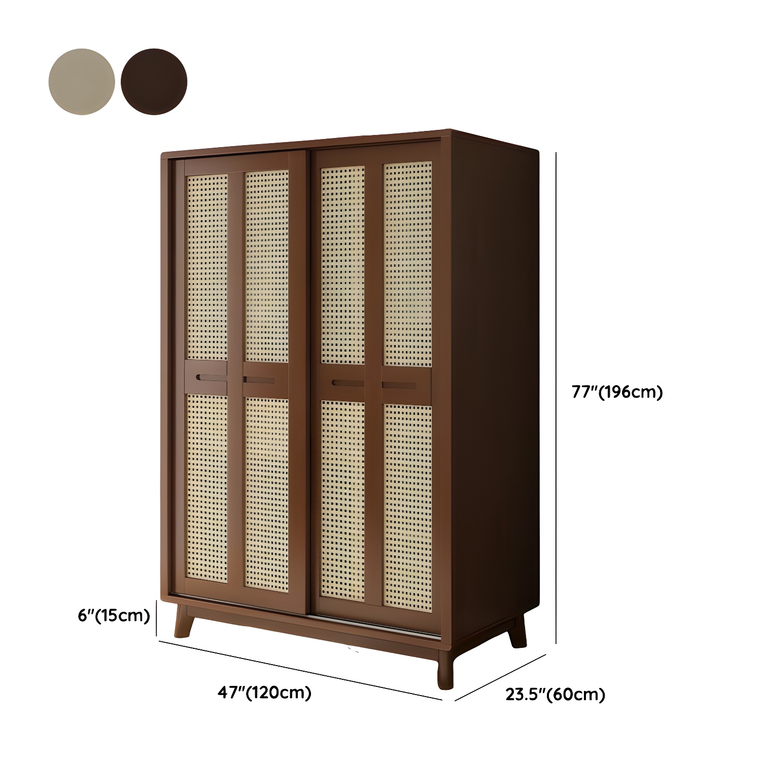 Scandinavian Wood Rattan Cabinet Doors Wardrobe with Clothing Rod and Four Feet - image 10