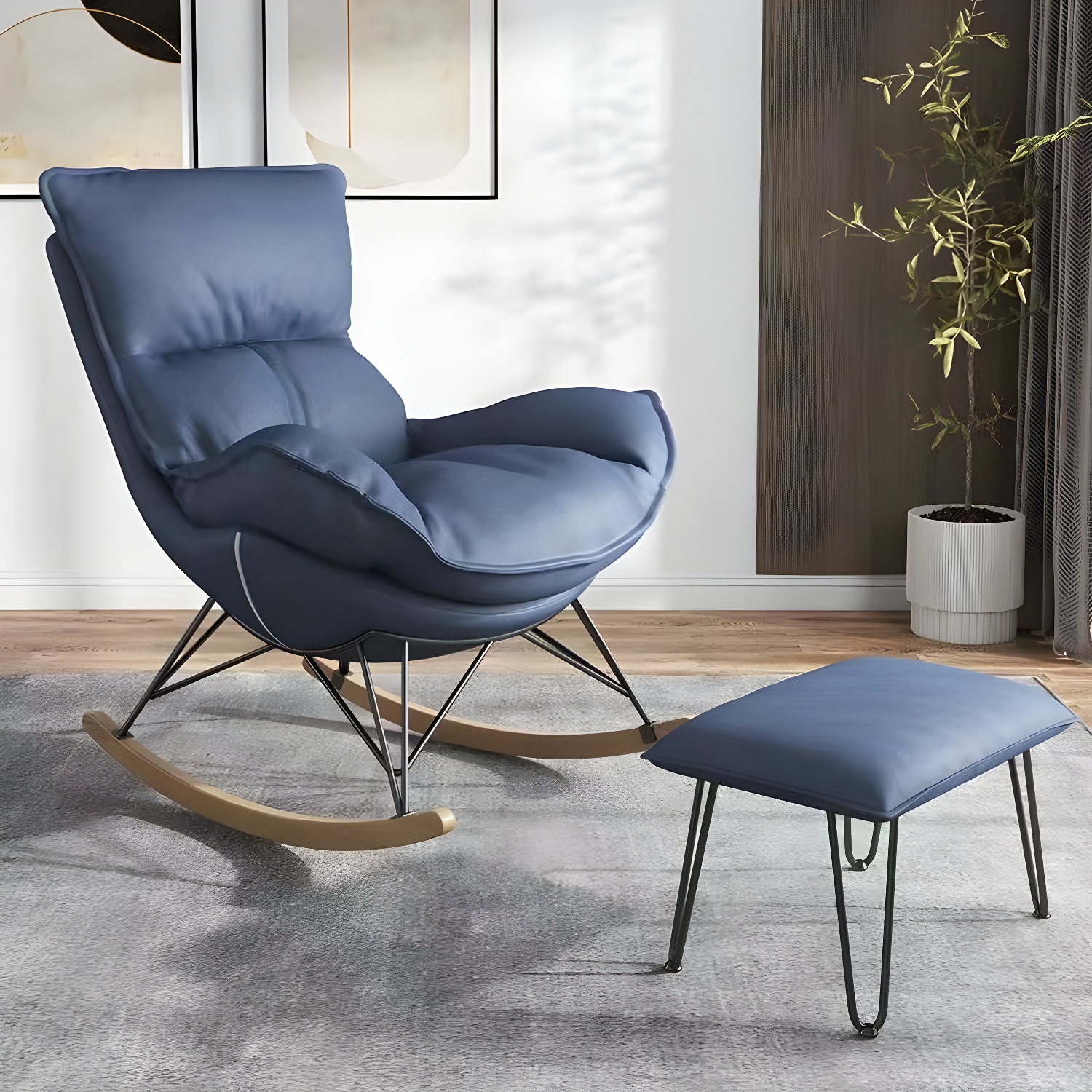 Modern Rocking Chair Upholstered Button-Tufted Glider for Living Room
