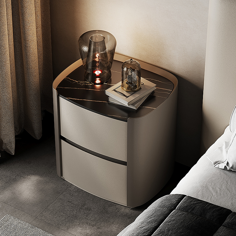 Contemporary Sintered Stone Countertop 2 Drawers Nightstand With Drawer Organization - image 3