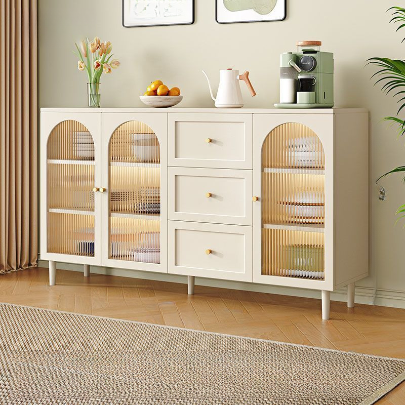 White Trendy Sideboard with 3 Drawers, Narrow/Standard Size, 3/6 Shelves, Lumber Countertop, and Glass-panel Door - image 12