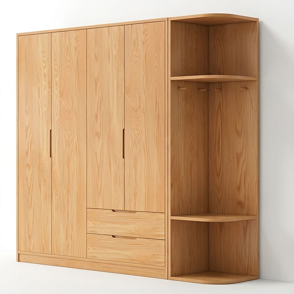 Modern Natural Wood Wardrobe Armoire with Sliding Doors, Drawers, and Shelves - image 79