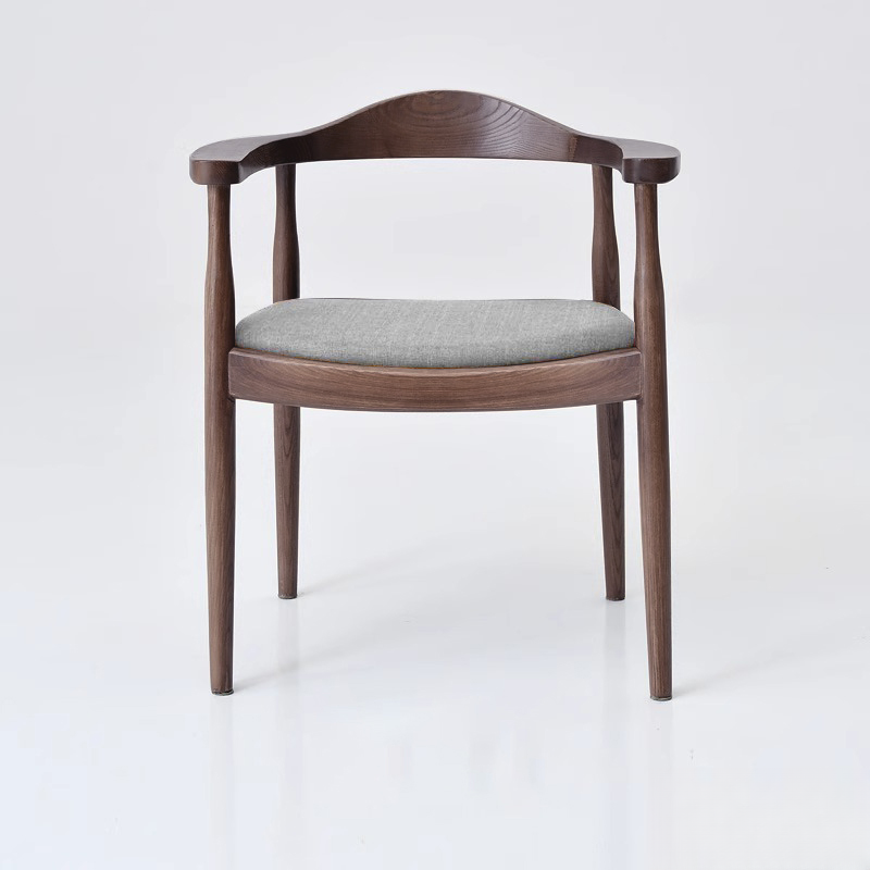 Scandinavian Timber Outlined Leatherette/Linen Firm Arm Chair with Exposed Back and Armrest - image 4