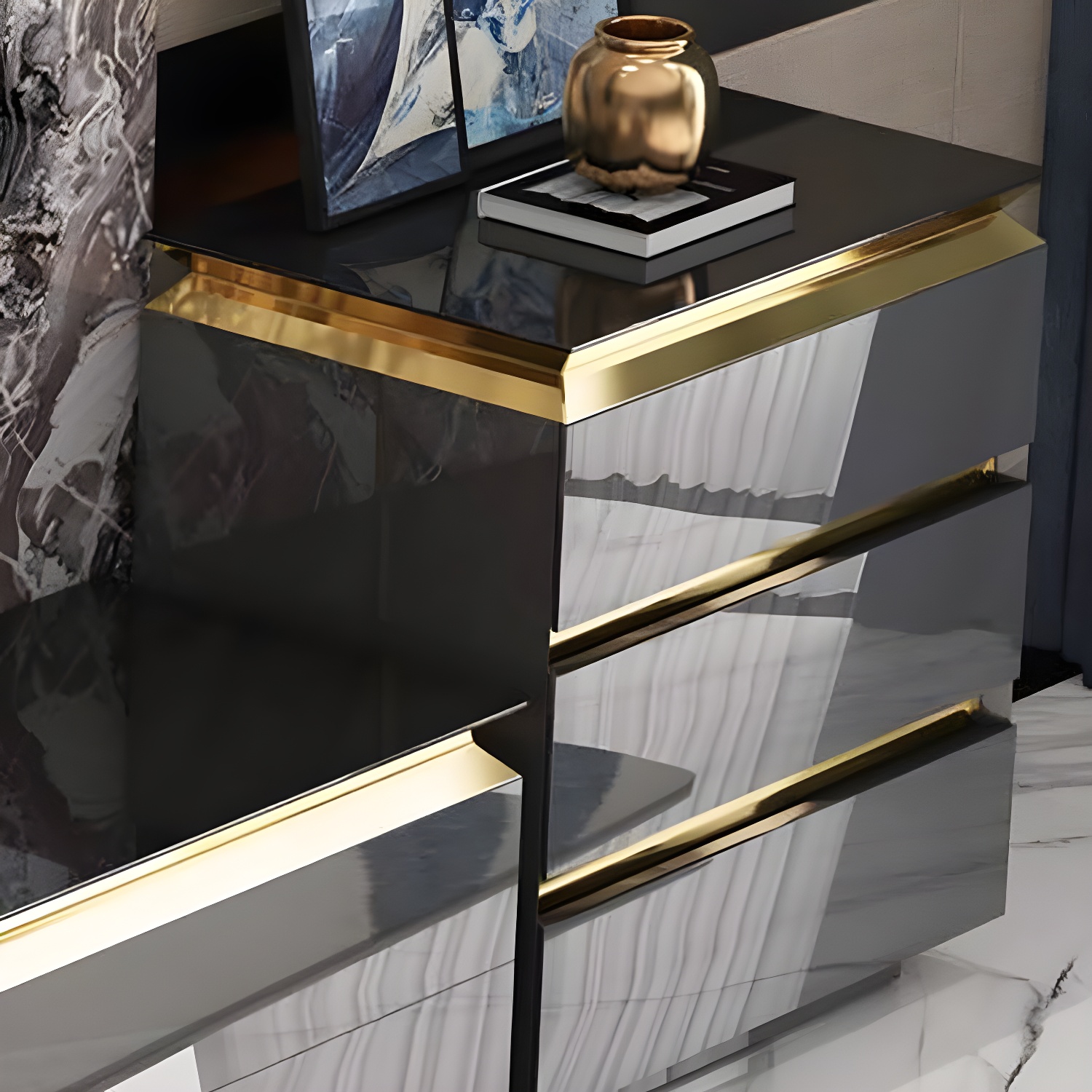 16" W Glam TV Media Stand Enclosed Storage Glass TV Media Console with Drawers - image 8