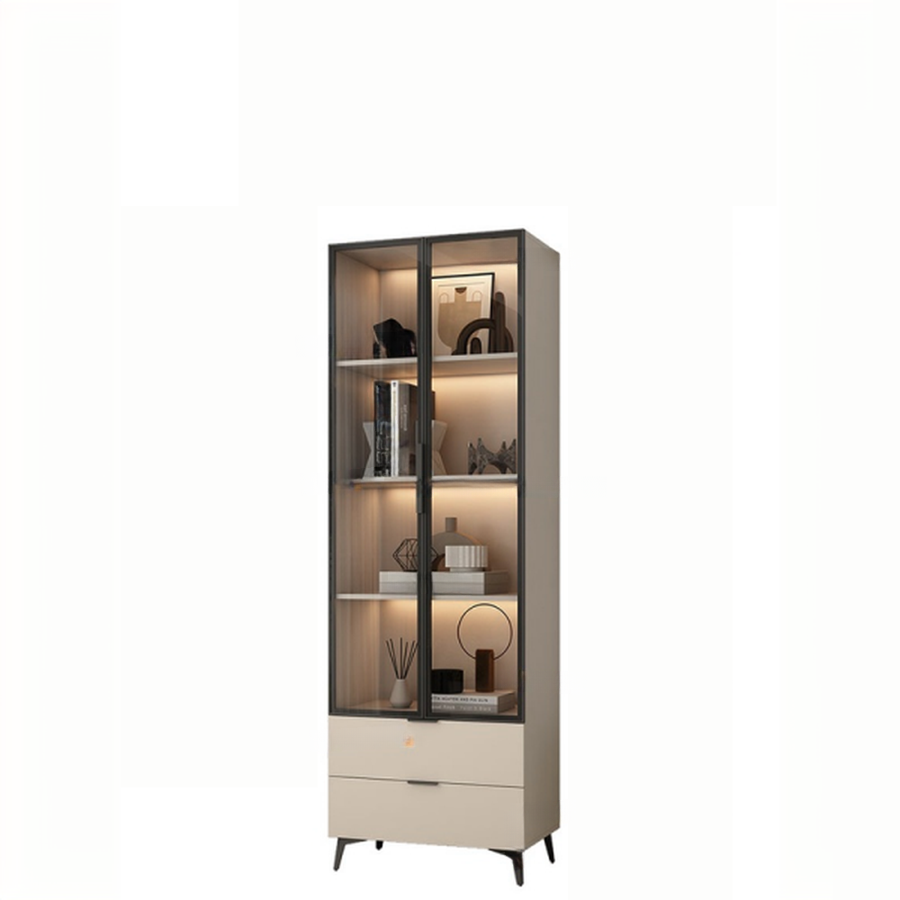Brown Manufactured Wood Utility Storage Cabinet with Storage Cabinet, Glass Door, Cabinet Bars, Soft Close Drawer and Light - image 5
