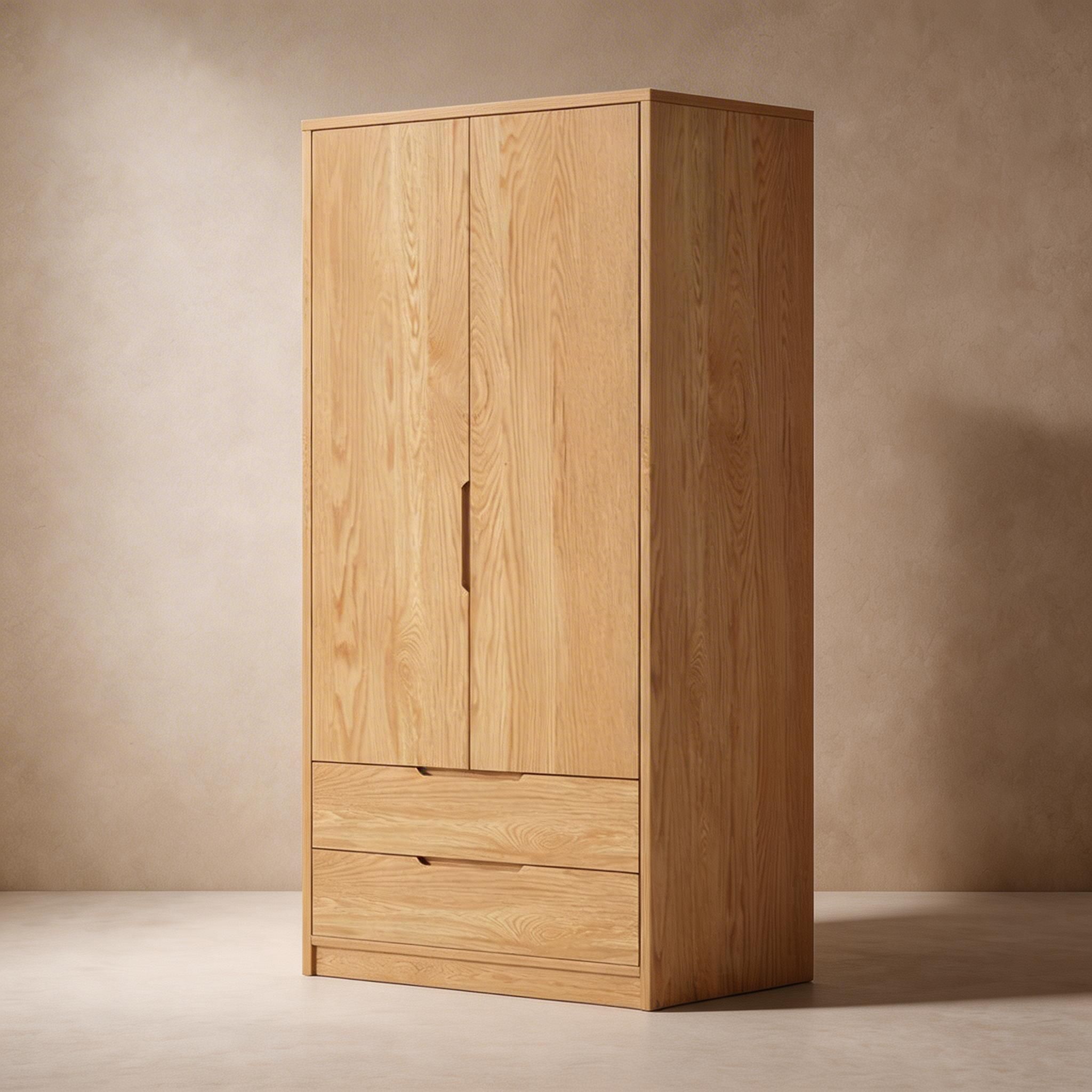 Modern Natural Wood Wardrobe Armoire with Sliding Doors, Drawers, and Shelves - image 53