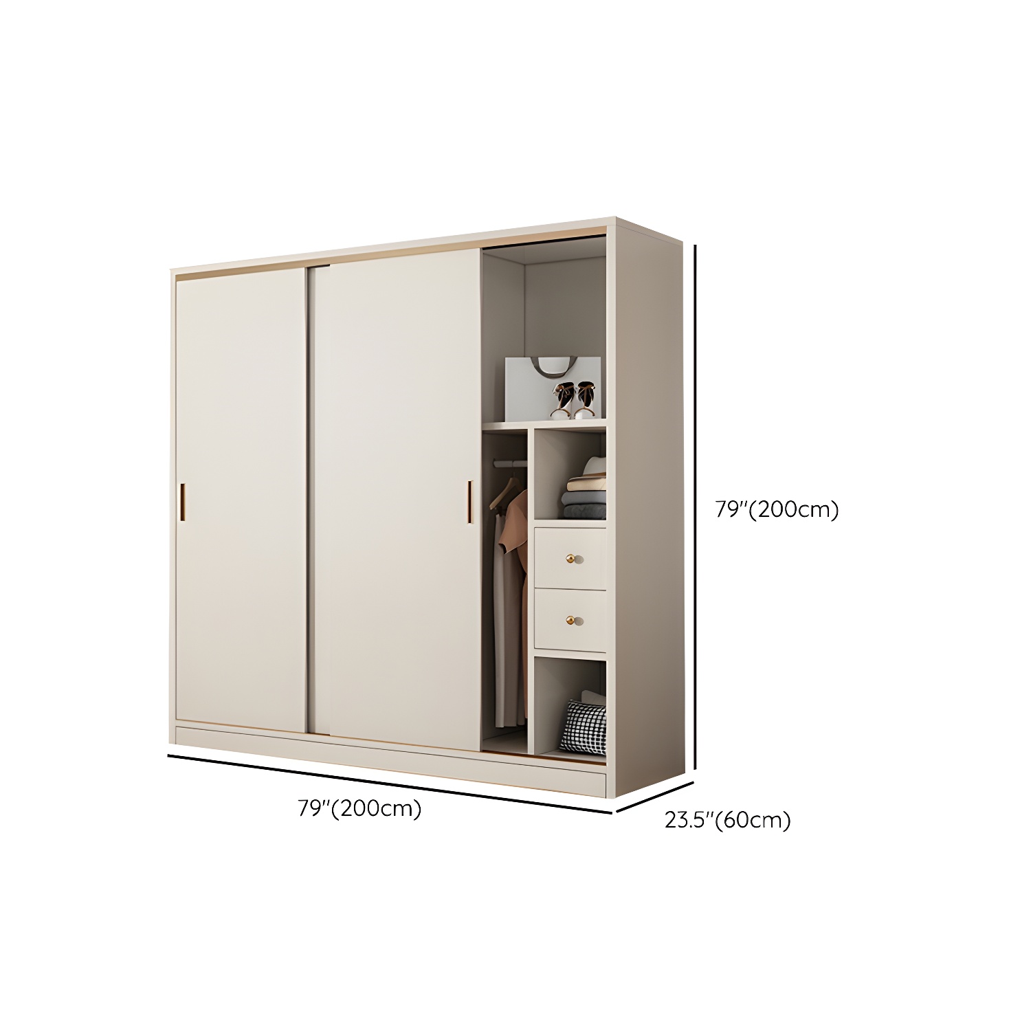 Modern White Wood Wardrobe Armoire with Sliding Doors and Soft Close Drawers - image 14