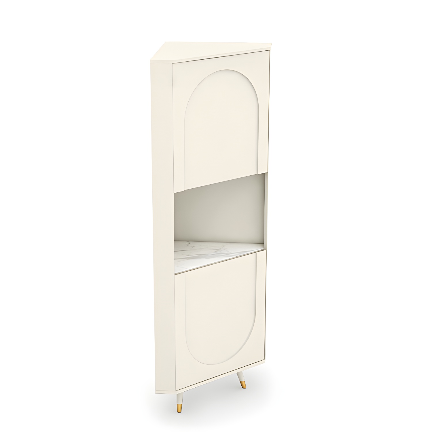 Modern White Corner Accent Cabinet with Stone Counter Top, 2 Cabinets, and 6 Shelves - image 5