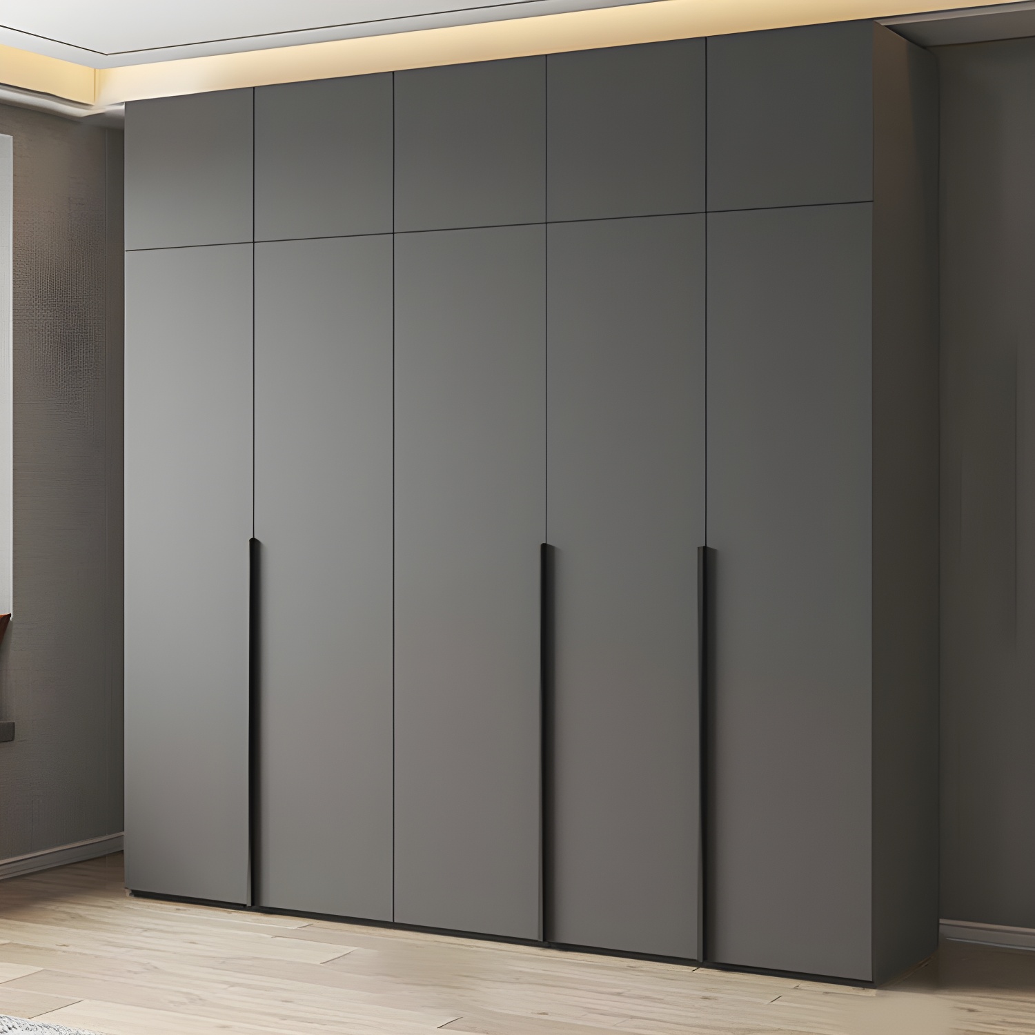Modern Light Gray Wardrobe Closet Timber Soft Close Drawer Soft Close Door Interior Shelves
