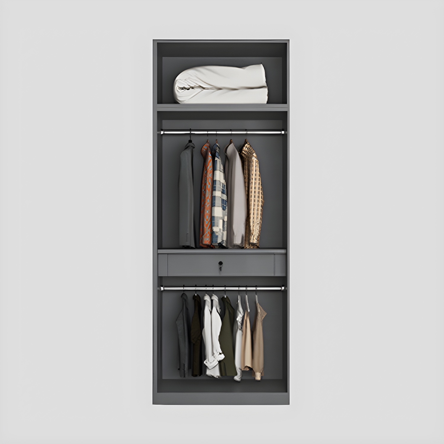 Contemporary Grey Storage Cabinet with Garment Rod Hinged Door Cabinet for Bedroom - image 9