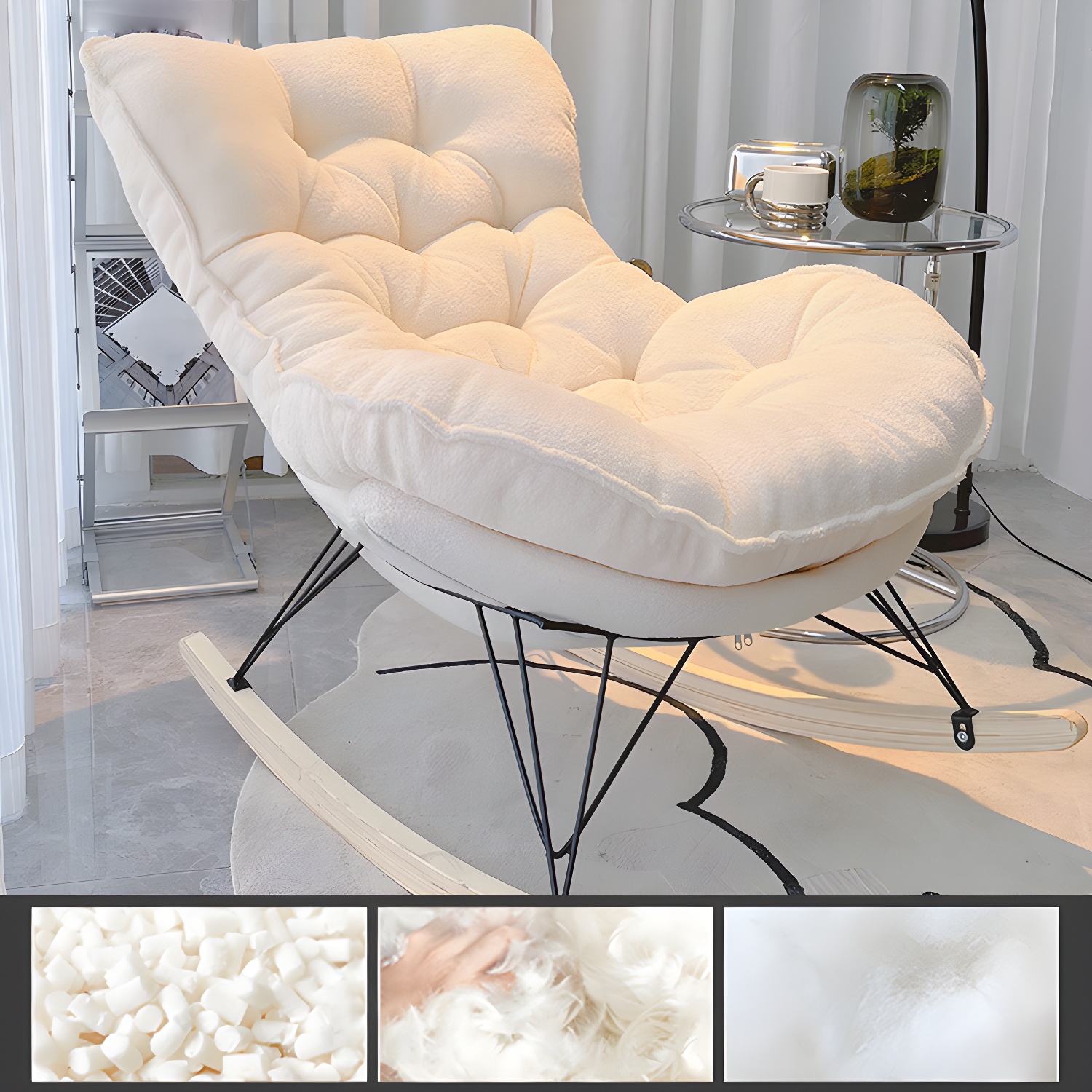 Modern Tufted Upholstered Rocking Chair with Natural Wood Legs - image 5