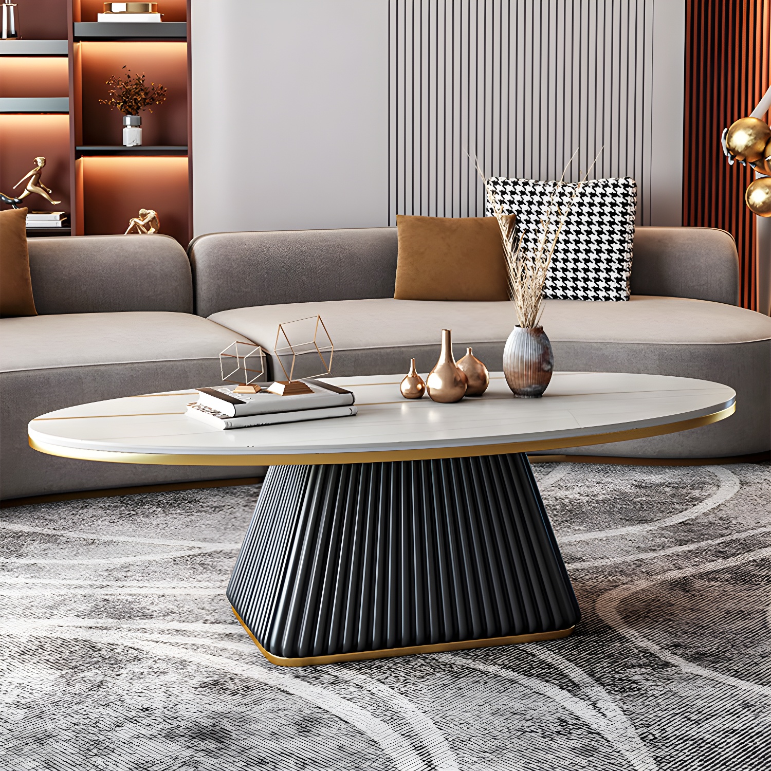 Elliptical Stone Coffee Table Pedestal 1 Single Cocktail Table - 17.72" H - image 13