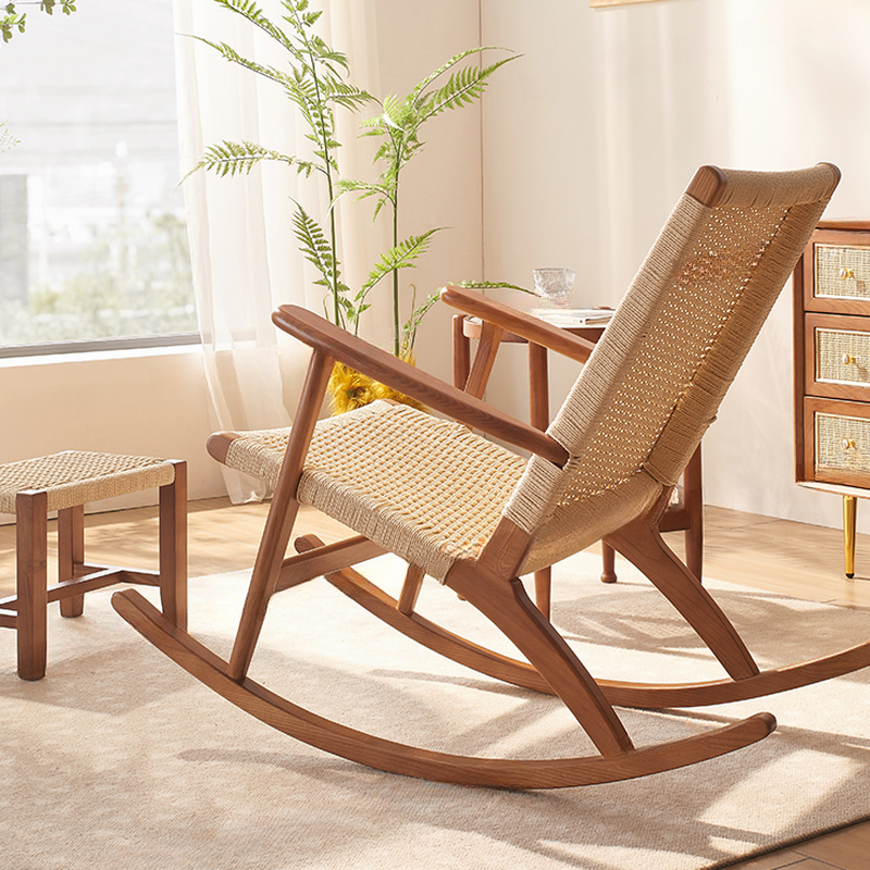 Asian Style Wicker Front Porch Rocking Chairs with Track Arm - image 9