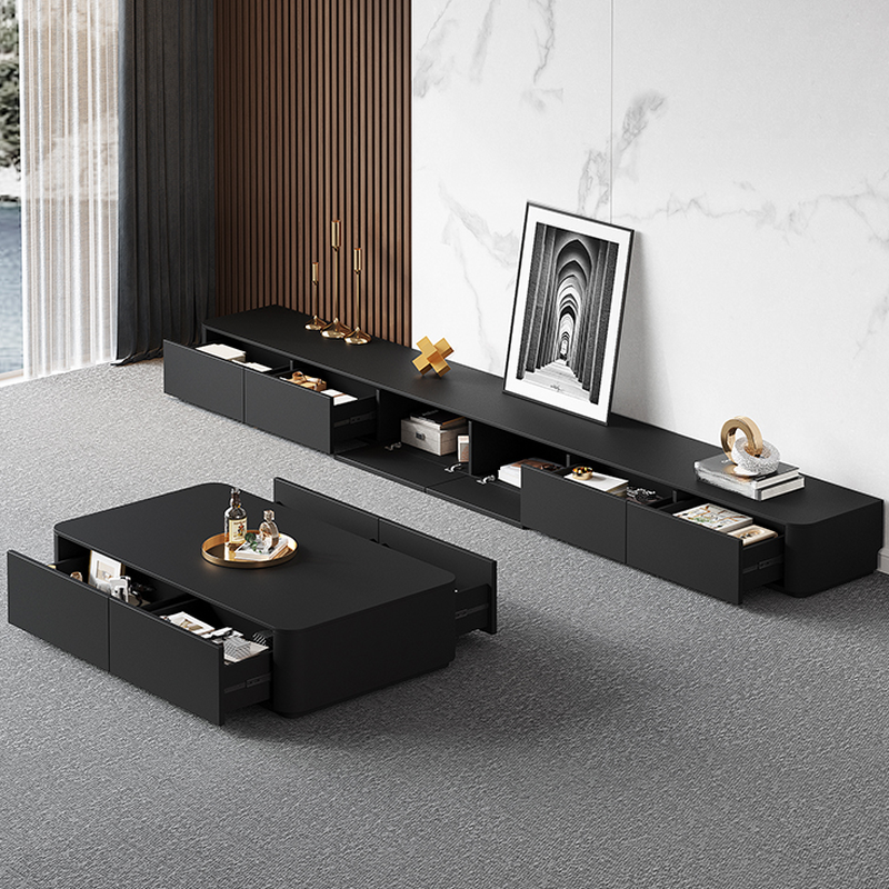Black Contemporary Wood TV Stand with Shelf, 2 to 4 Drawers, 2 Cabinets, and Cable Management - image 3