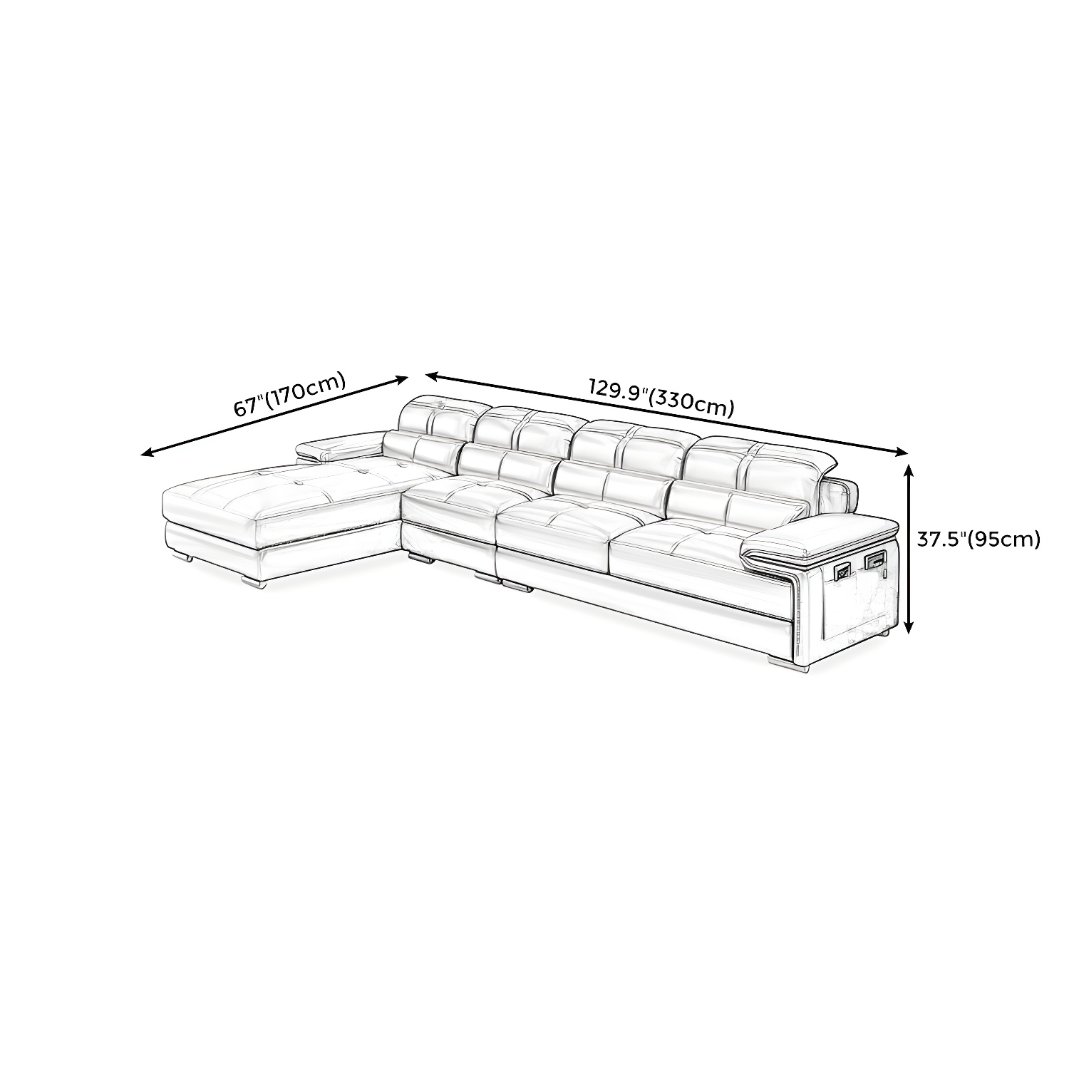 Genuine Leather Sectional 34.65"High Pillow Top Arm Sofa with Storage, Blue - image 11