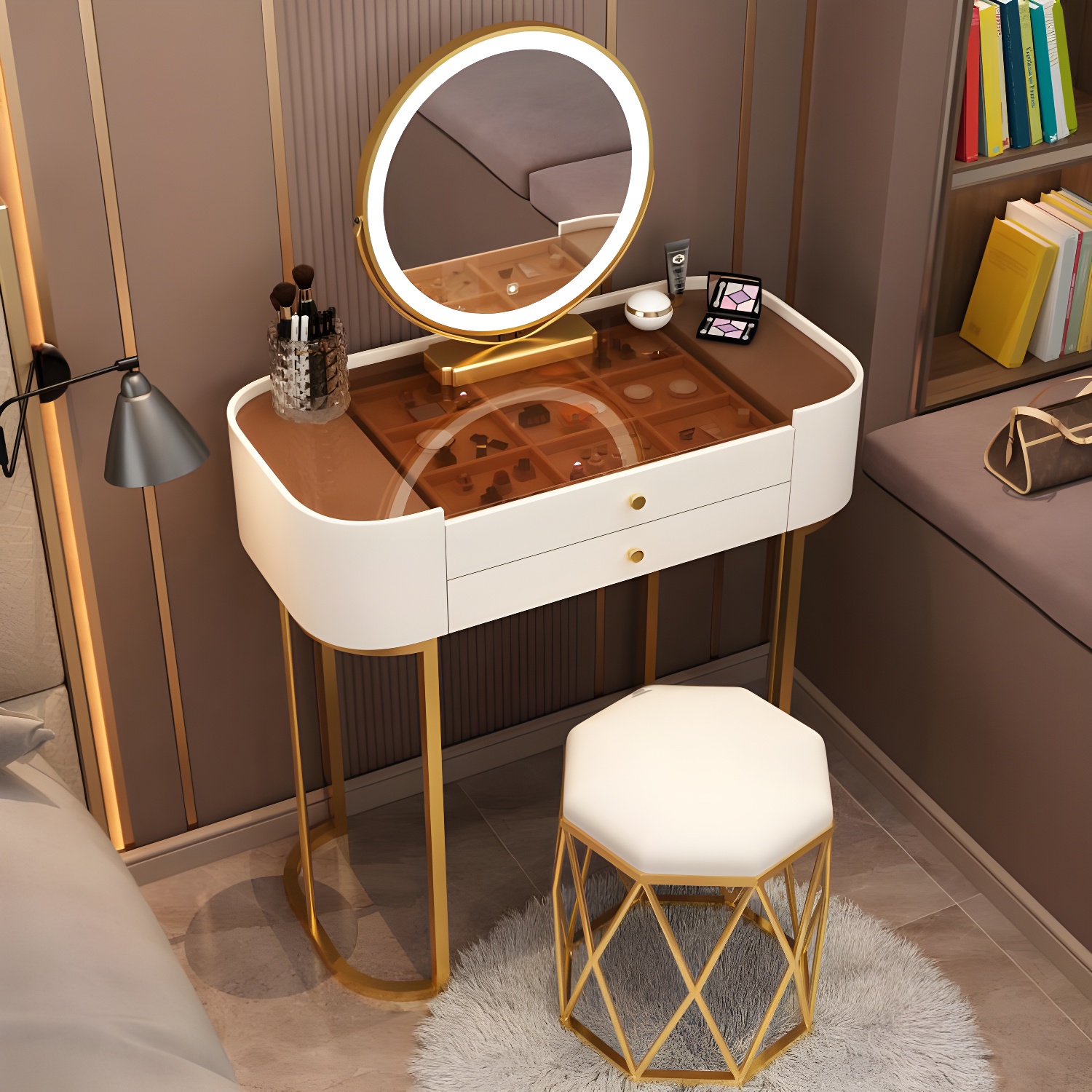 Glam Glass Vanity Dressing Table Bedroom Make-up Vanity with Drawer - image 5