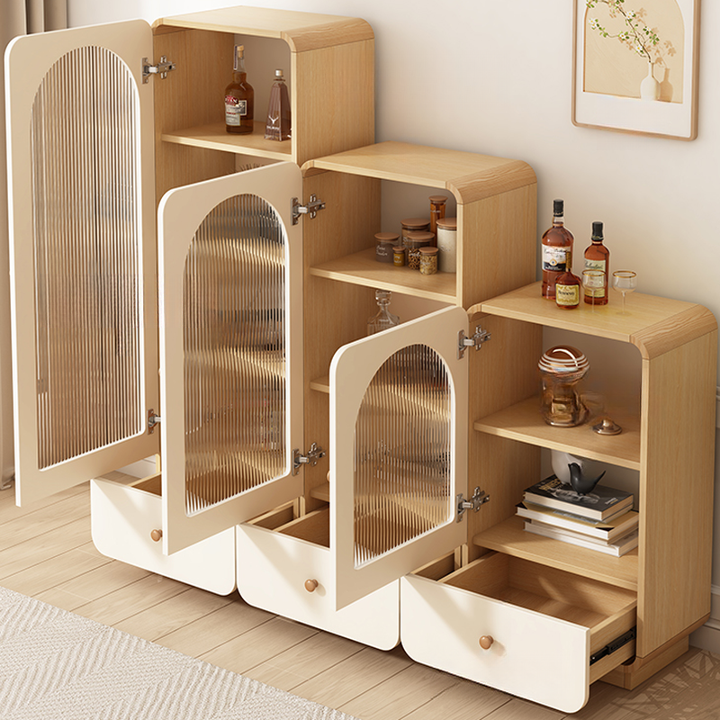 Modern White Lumber Narrow Sideboard with Single Drawer, 4 Shelves/Three Internal Shelves/Two Internal Shelves, Glass-panel Door - image 9