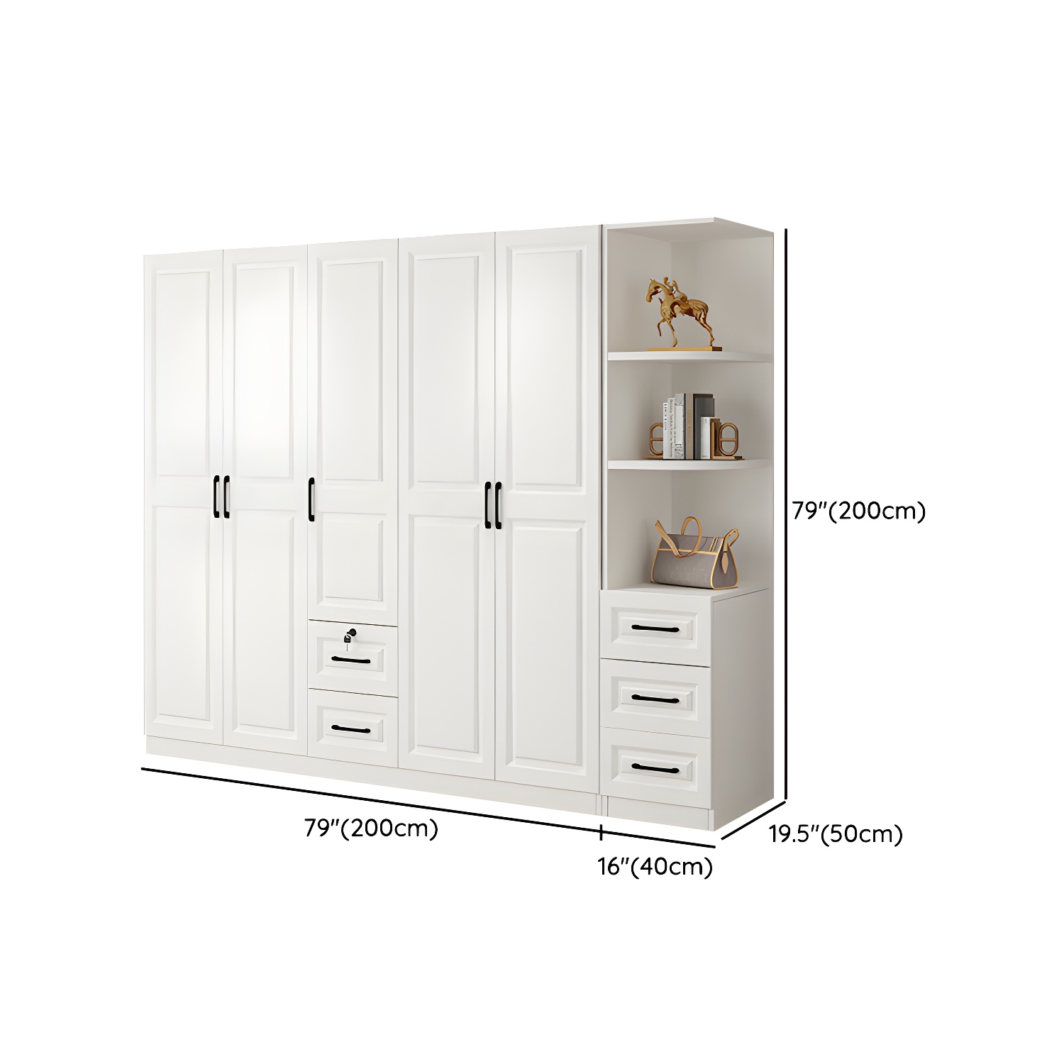 Wood White Modern Wardrobe Armoire with Drawers, Shelves, and Clothing Rod - image 30