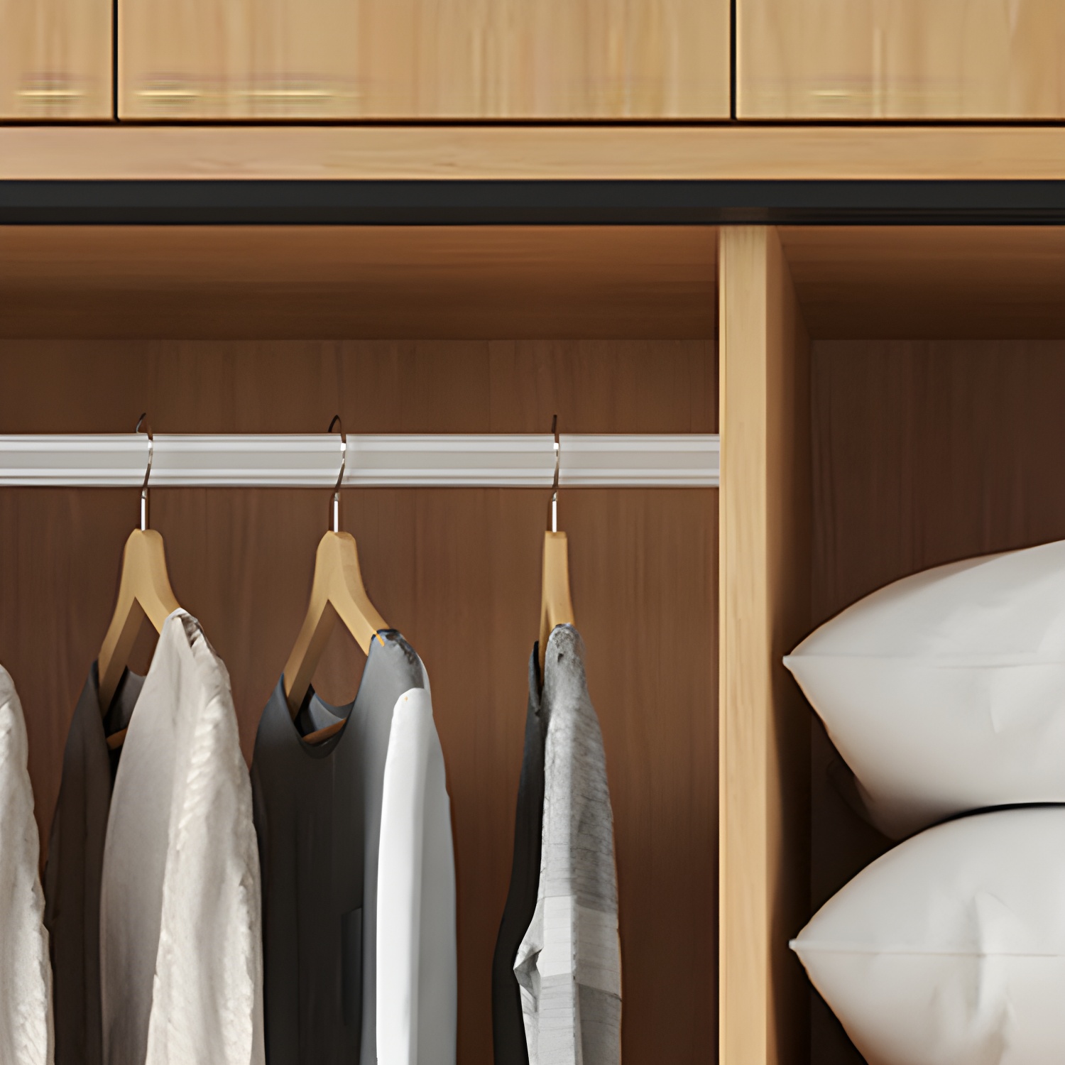 Light Wood Wardrobe Armoire with Sliding Doors, Clothing Rod, and Soft-Close Drawers - image 6