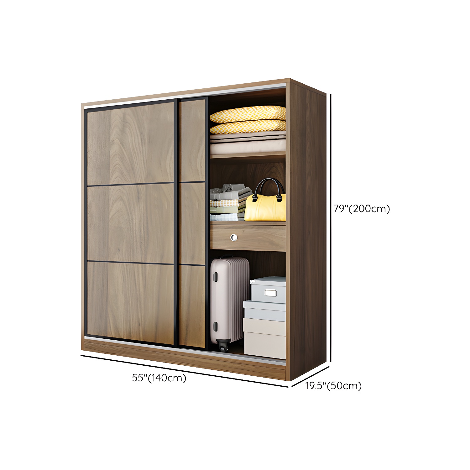 Modern Style Freestanding Wardrobe Pine Wood Wardrobe with Drawer - image 10