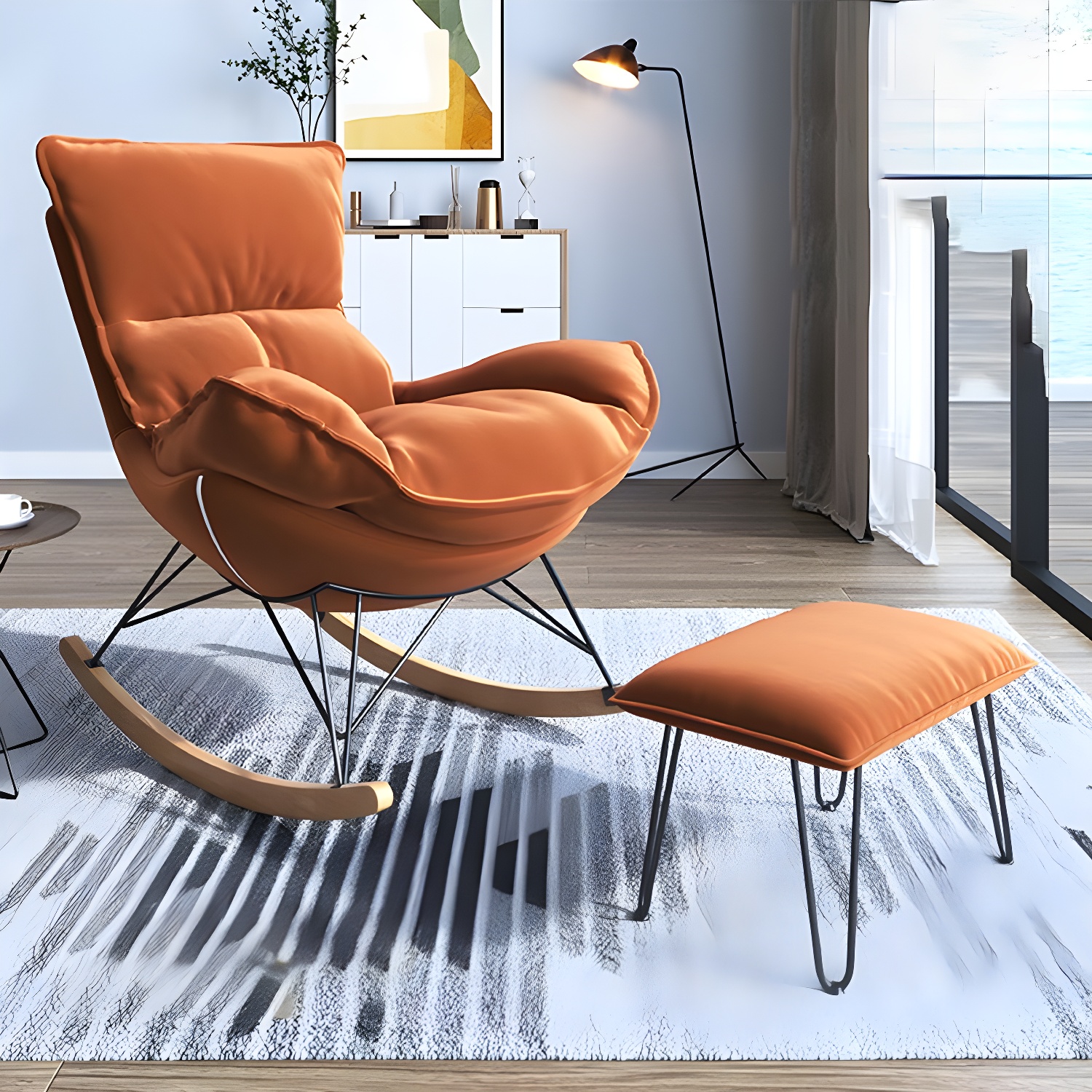 Contemporary Rocking Accent Chair Antique Finish Rocking Chair with Ottoman - image 12