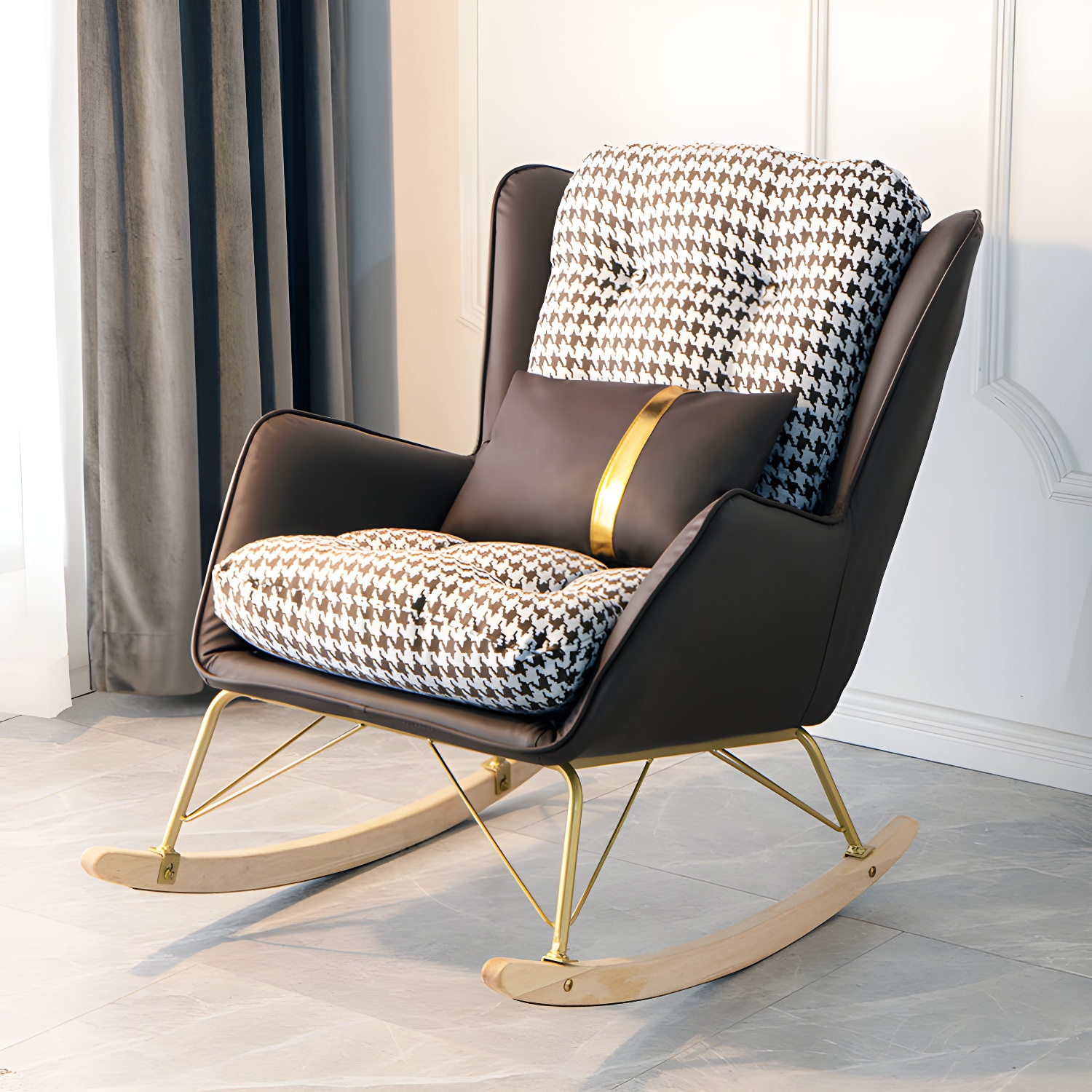 Modern Upholstered Rocker Chair Metal Frame Friction Resistant Rocker Chair for Home - image 9