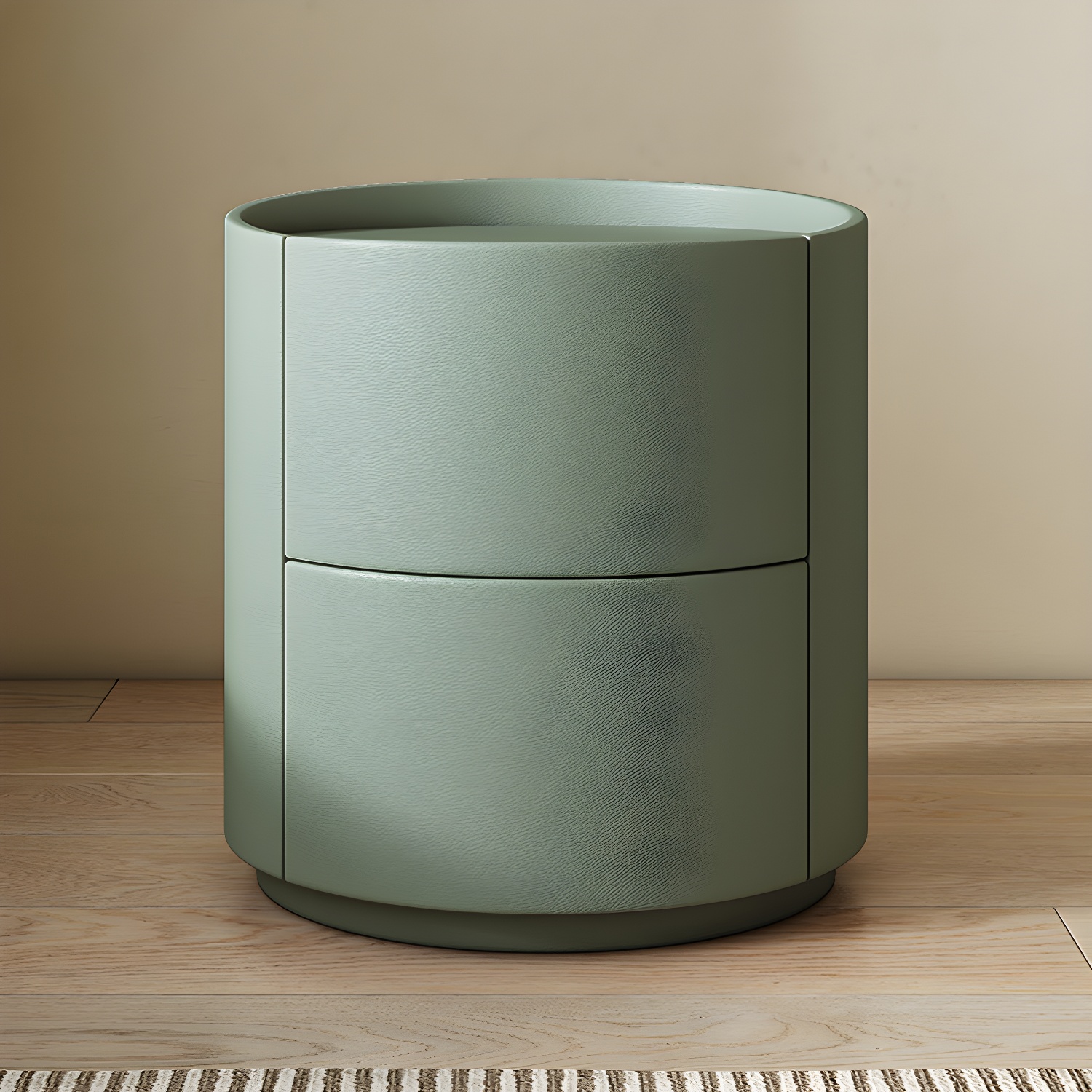 Modern Faux Leather Nightstand with 2 Drawers in Light Wood Tone - image 3