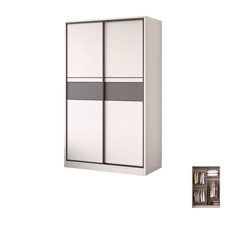White Minimalist Manufactured Wood Wardrobe Closet with Interior Shelves and Clothing Rod - image 5