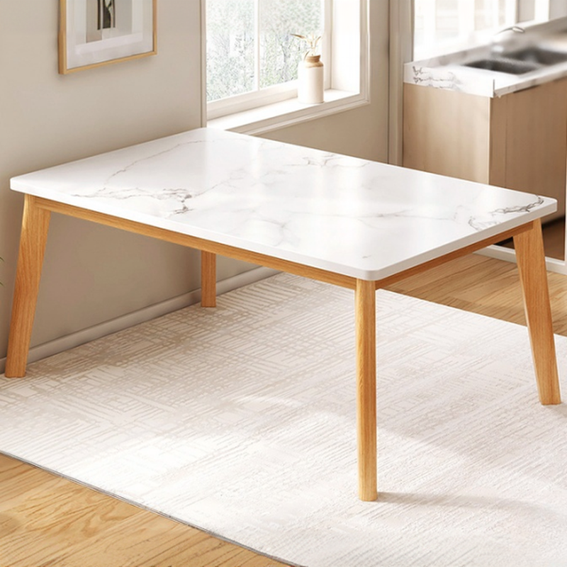 Dining Table Set with Rectangular Recycled Wood Top, 4 Legs, Fixed Table, Padded Chair with Back, Available in 5-piece/7 Piece Set/3 Pieces