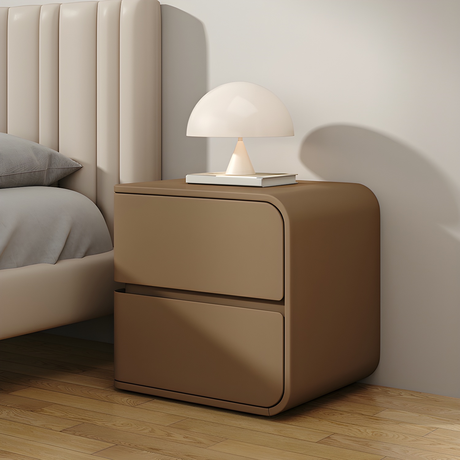 Rounded Corners Nightstands Solid Wood with Silent Buffer Guide Rail
