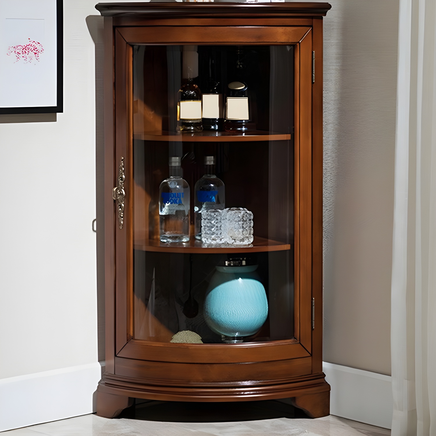 Mid-century Modern Brown Corner Cabinet, Wooden Accent Cabinet with Shelves - image 3