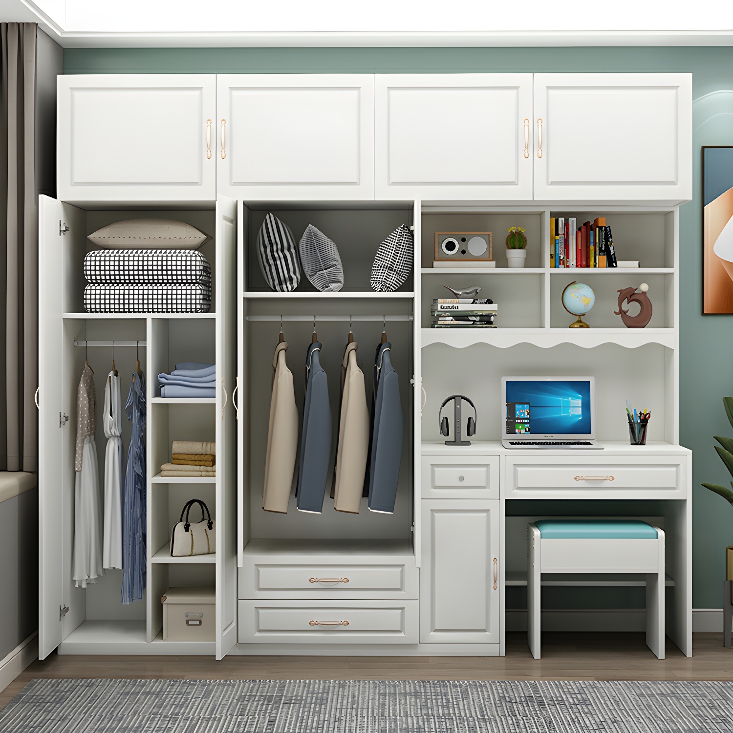 Modern White Wardrobe Armoire with Drawers & Clothing Rod Included - image 12