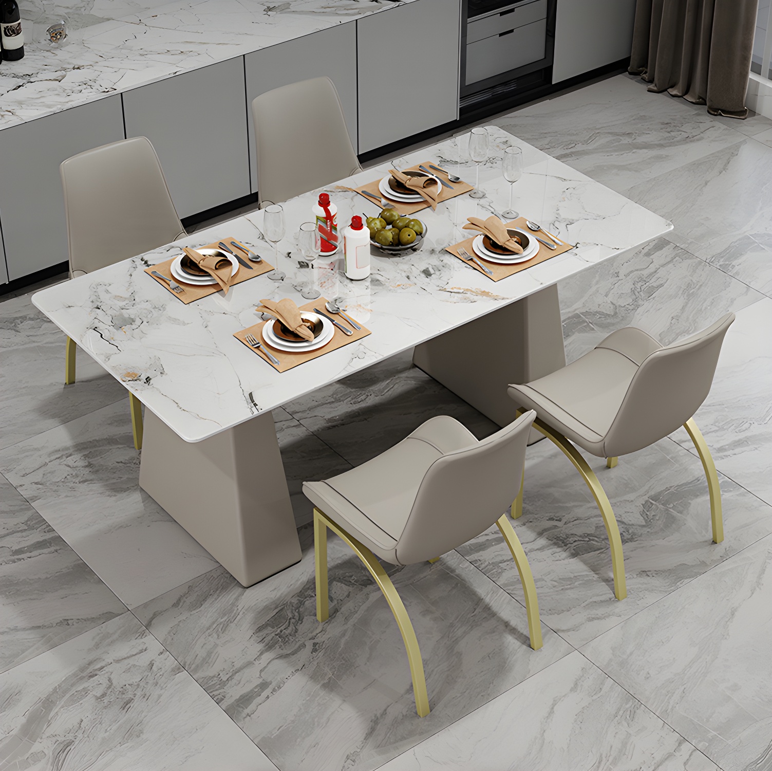 Modern Style Dining Set 1/5/7 Pieces Rectangle Stone Dining Table for Dining Room Kitchen - image 4