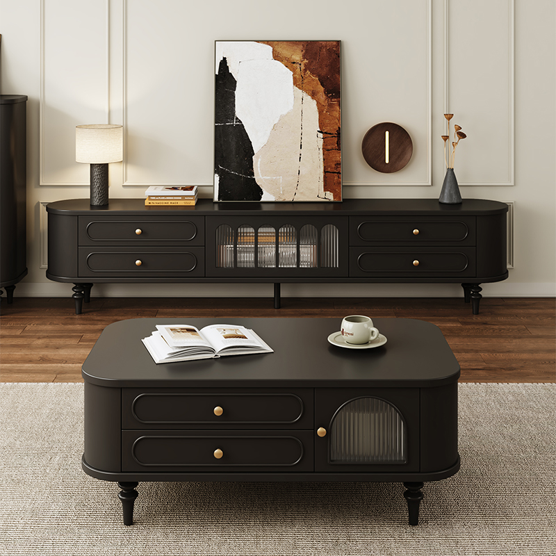 Modern Real Wood TV Stand with Shelf, 4 Drawers, Hutch, and Door - image 5
