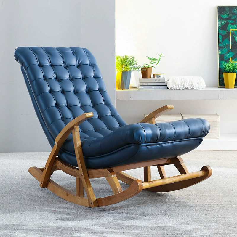 Stylish Upholstered Rocking Chair with Natural Wood Legs In Modern Design