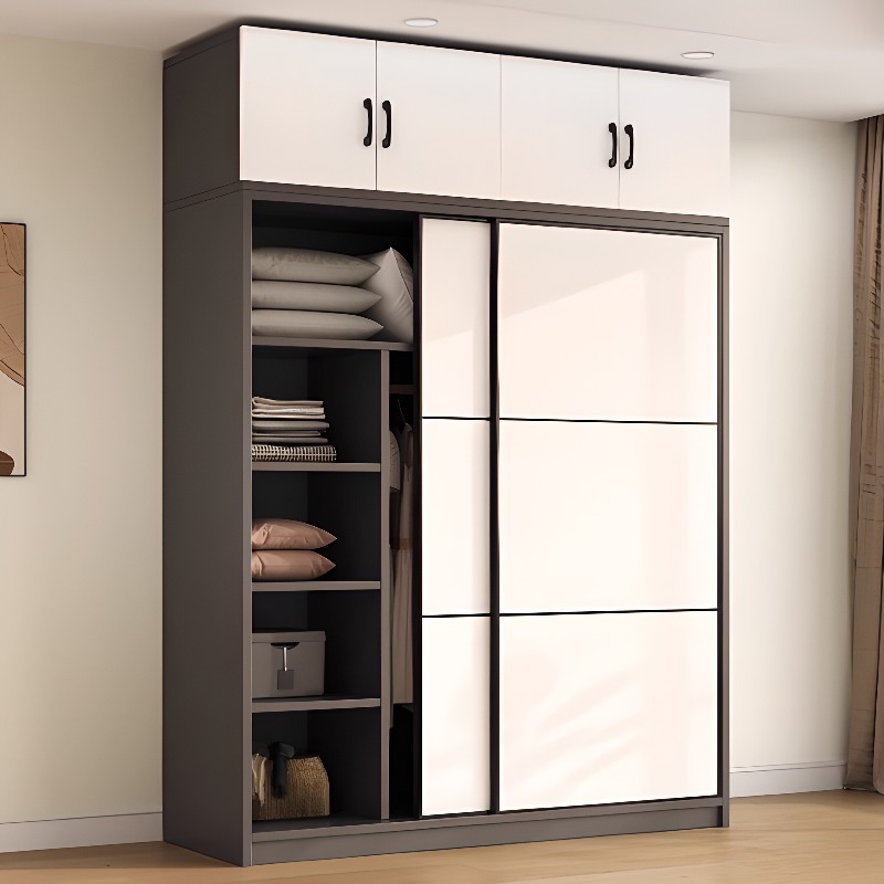 Detached Timber Gray Wardrobe Armoire with Soft Close Door, Interior Shelves and Hanging Rod, Soft Close Drawer Included/Not Included