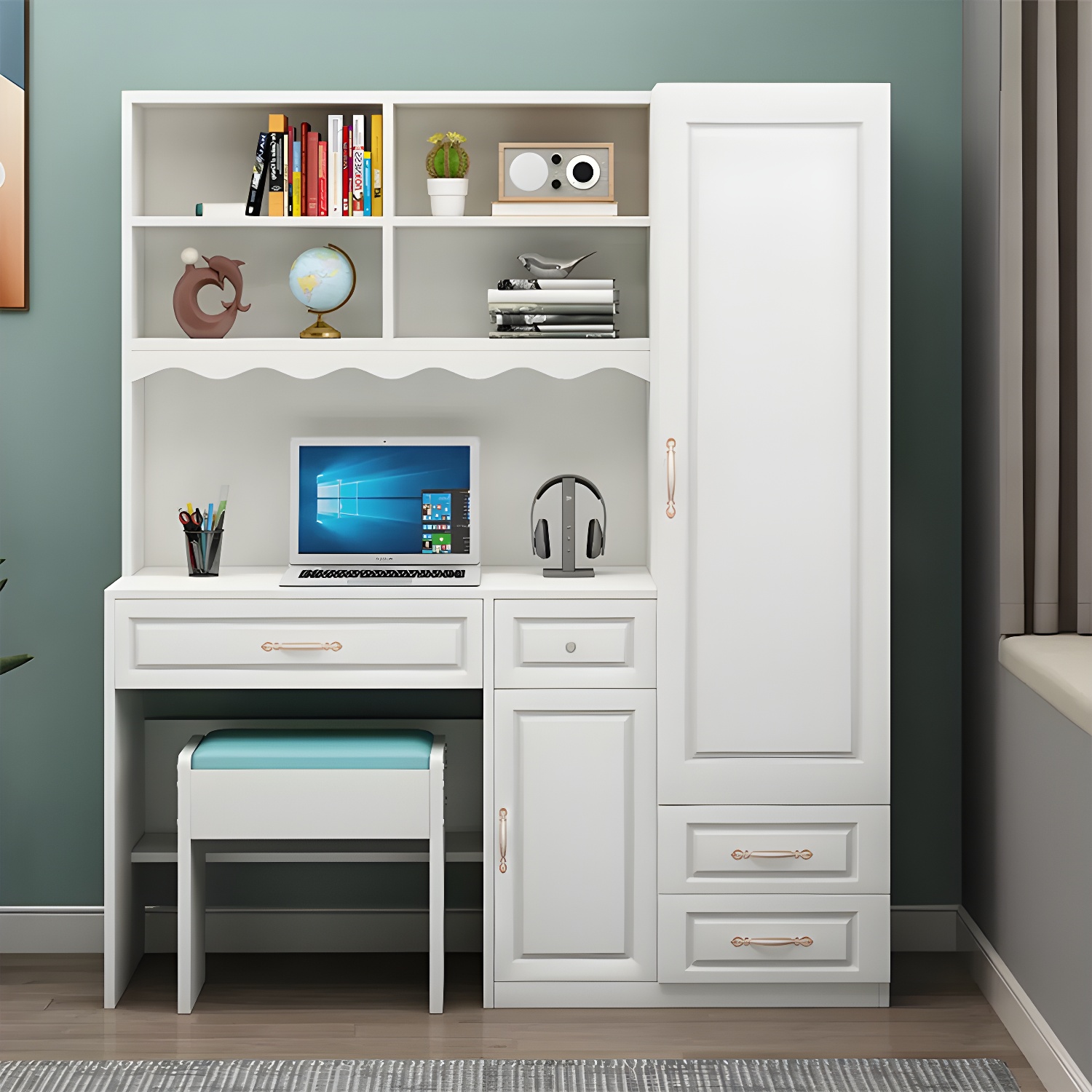 Modern White Wardrobe Armoire with Drawers & Clothing Rod Included