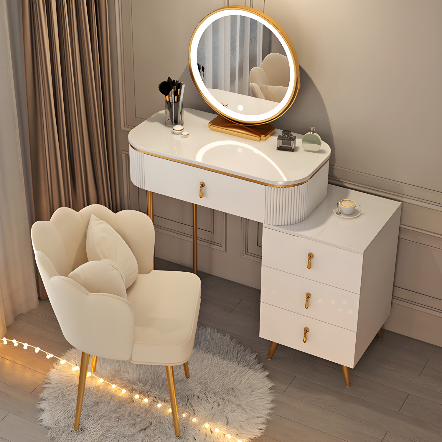 Gold Base Makeup Counter 15.74" Wide Vanity Tables with Storage Drawers - image 3