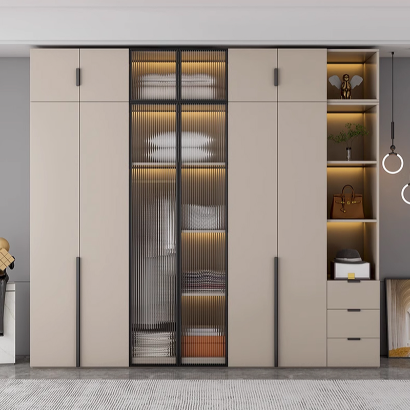 Light Gray Trendy Detached Armoire Cabinet with Soft Close Door, Interior Shelves, and Hanging Rod