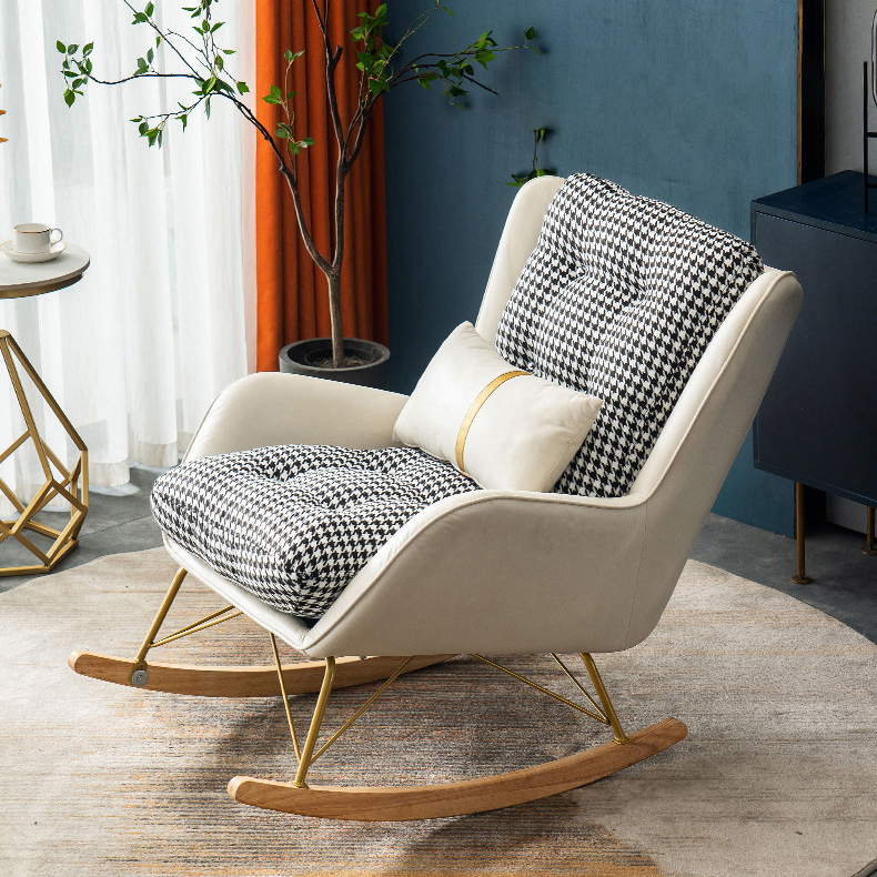 Ergonomic Stationary Round Arm Living Spaces Rocking Chair with Rear, Winged-back Chair - image 13