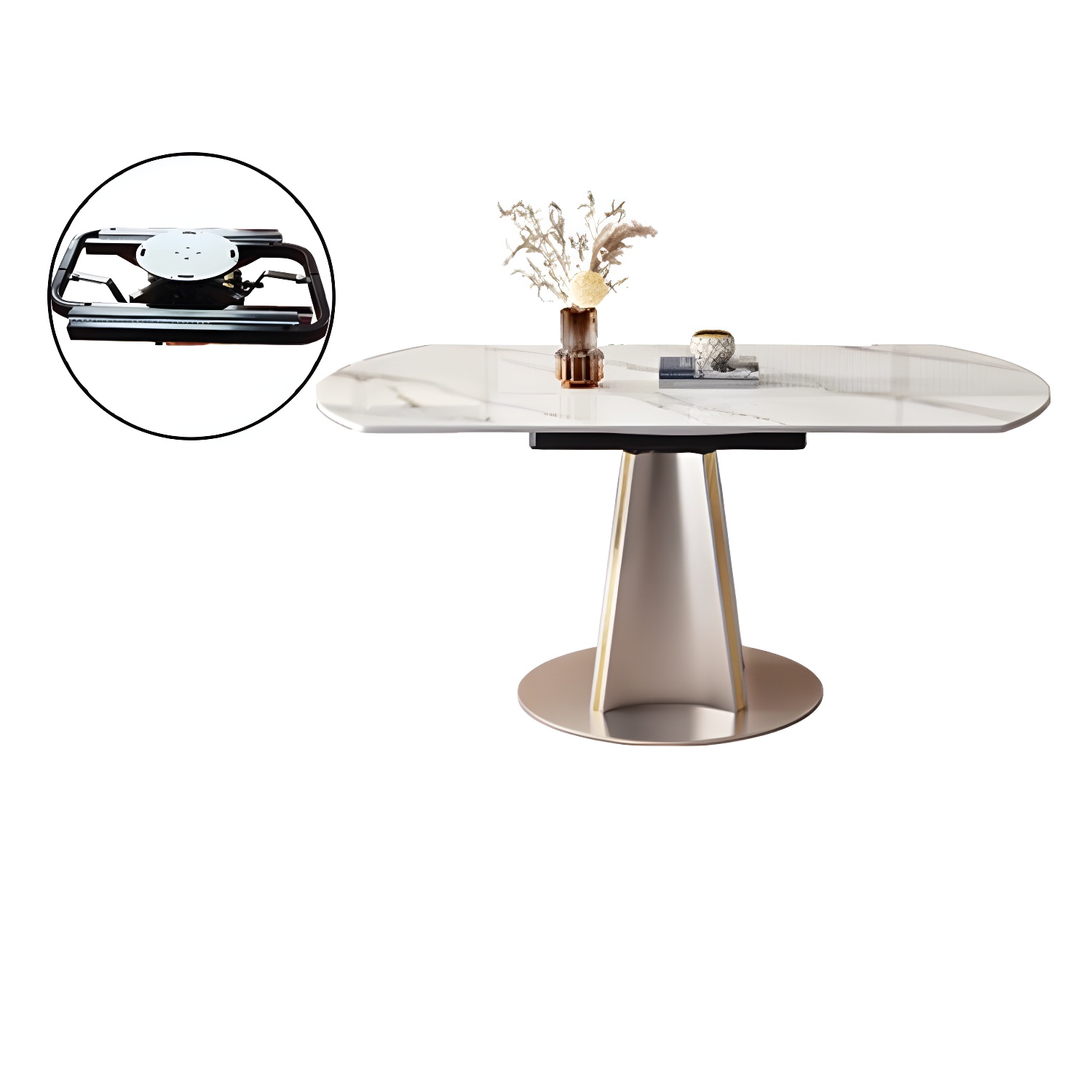 Glam Round Dining Set with Gold Pedestal Base and Self-Storing Leaf - Extension Feature - image 4