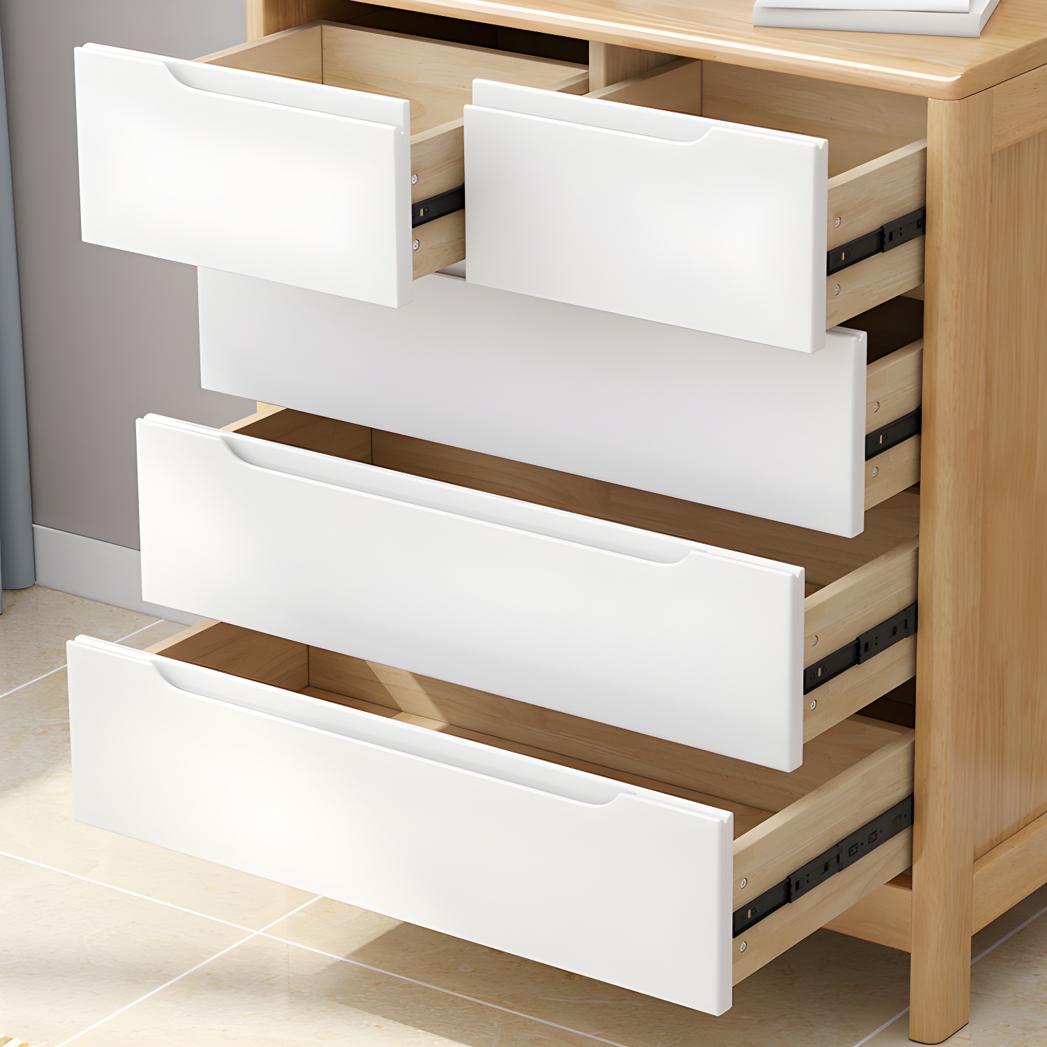 Mid-Century Modern Chest Rubberwood Squared Legs Grooves with Drawer Accent Chest - image 12
