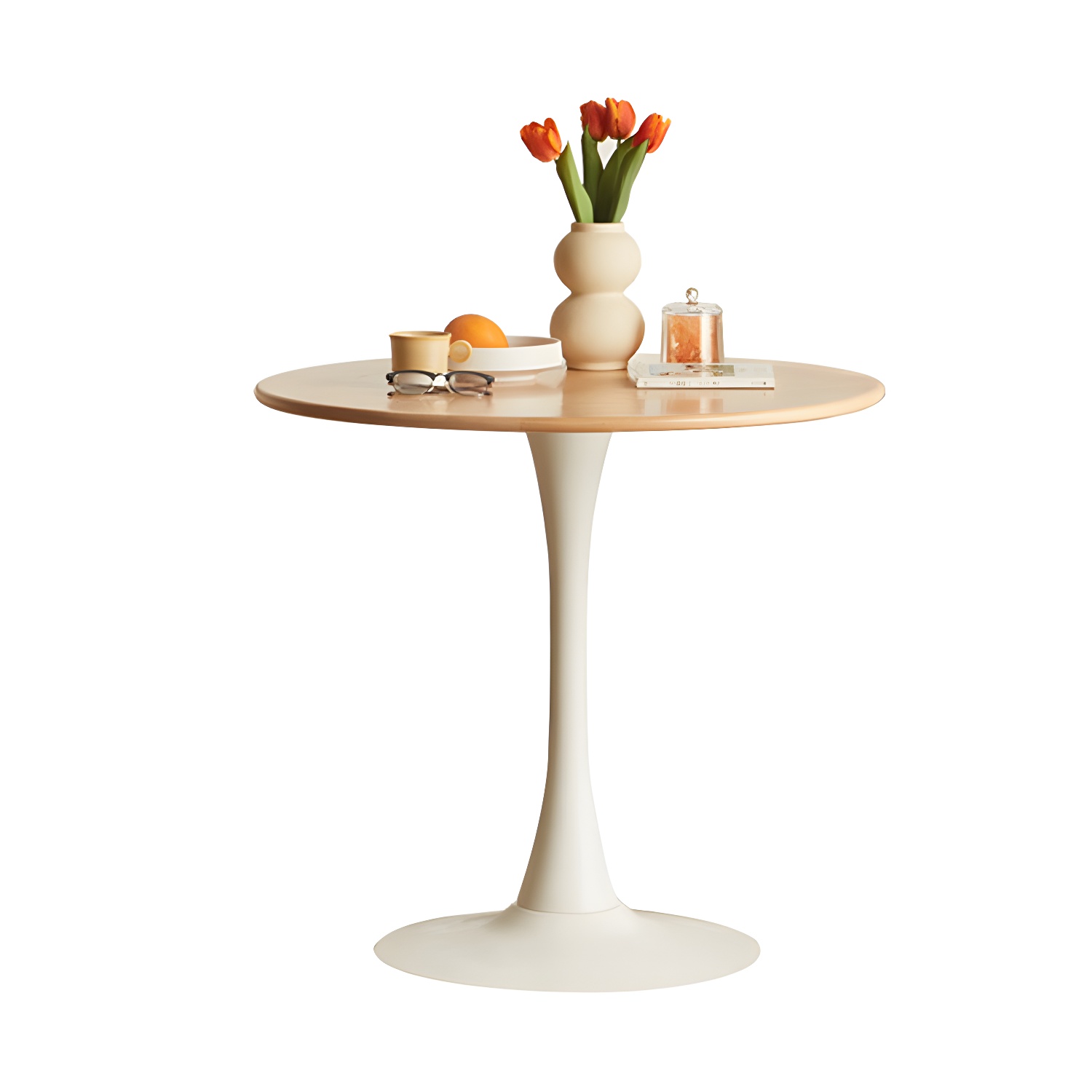 Chic Round Wood Dining Table with Medium Wood Tone and Sleek Steel Tulip Base